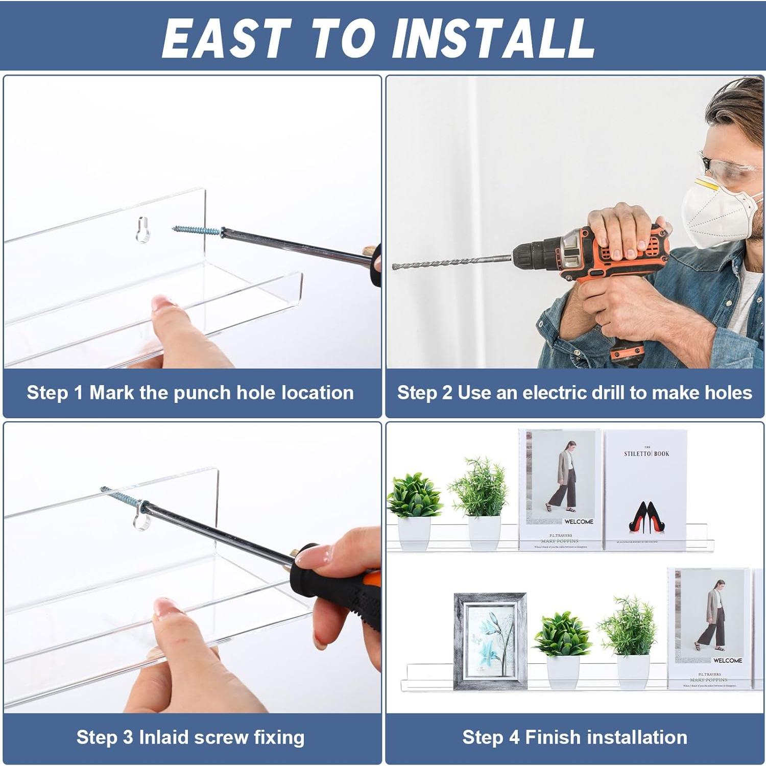 Estante Flotante Acrílico Wesiti 91.44 cm 8 Unidades Transparente