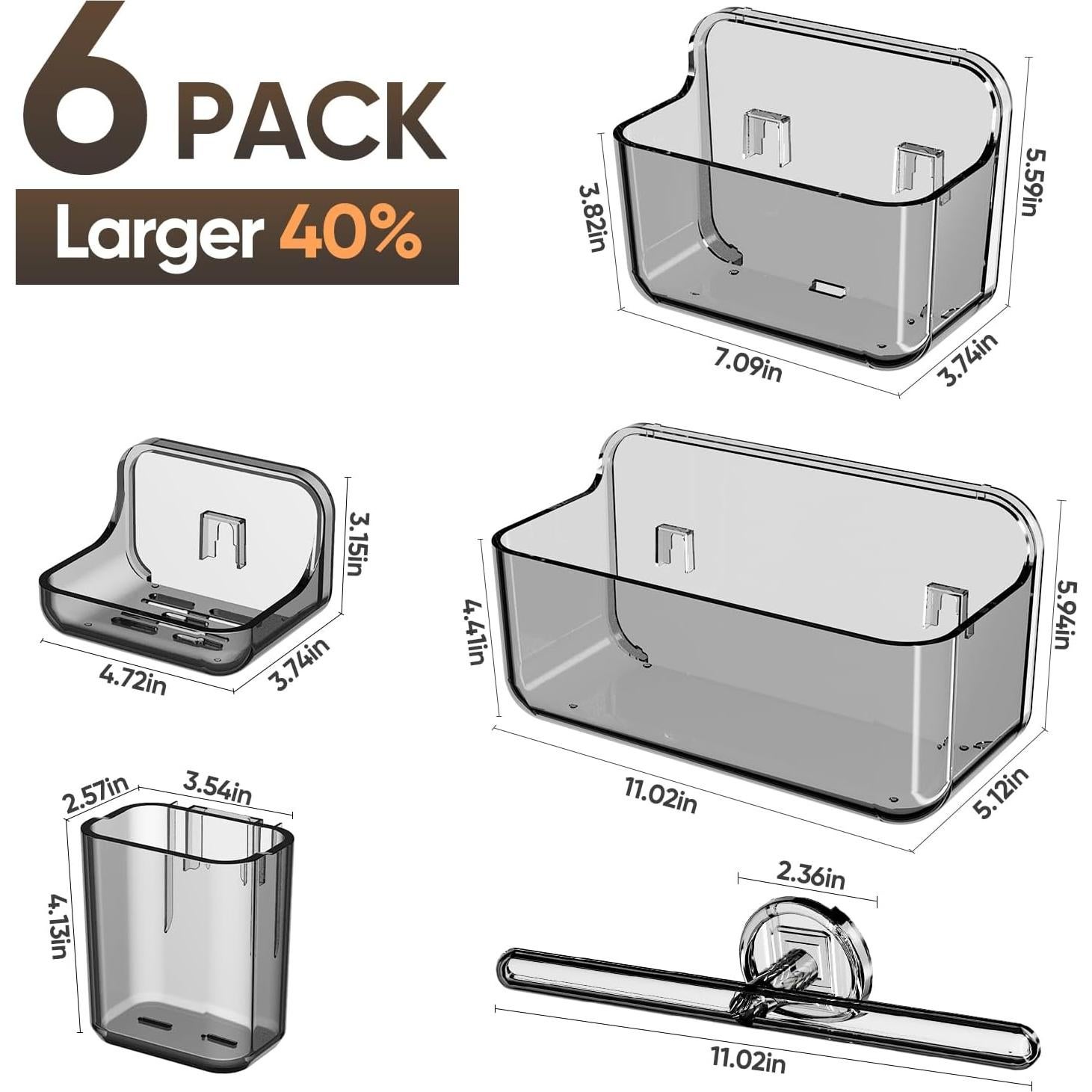 Caddy de Ducha Plaitaoai Acrílico Gris Organizador 6 Piezas