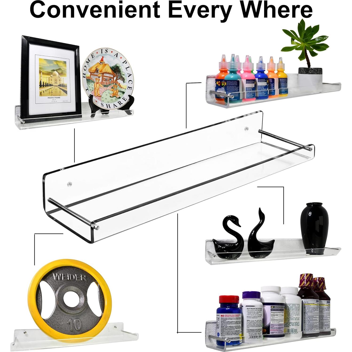 Estantes Flotantes de Acrílico AMT, 38.1x8.3 cm, 3 Unidades