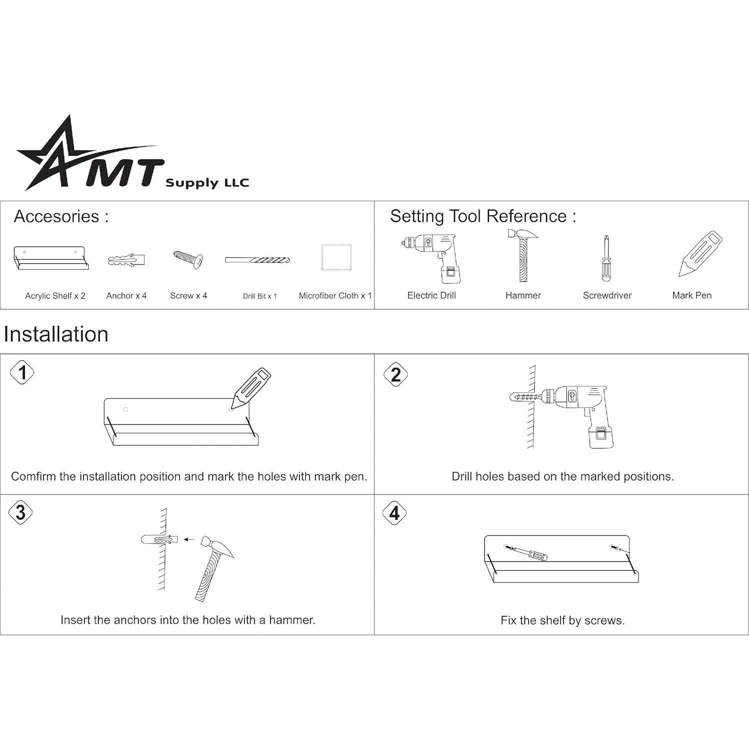 Estantes Flotantes de Acrílico AMT, 38.1x8.3 cm, 3 Unidades