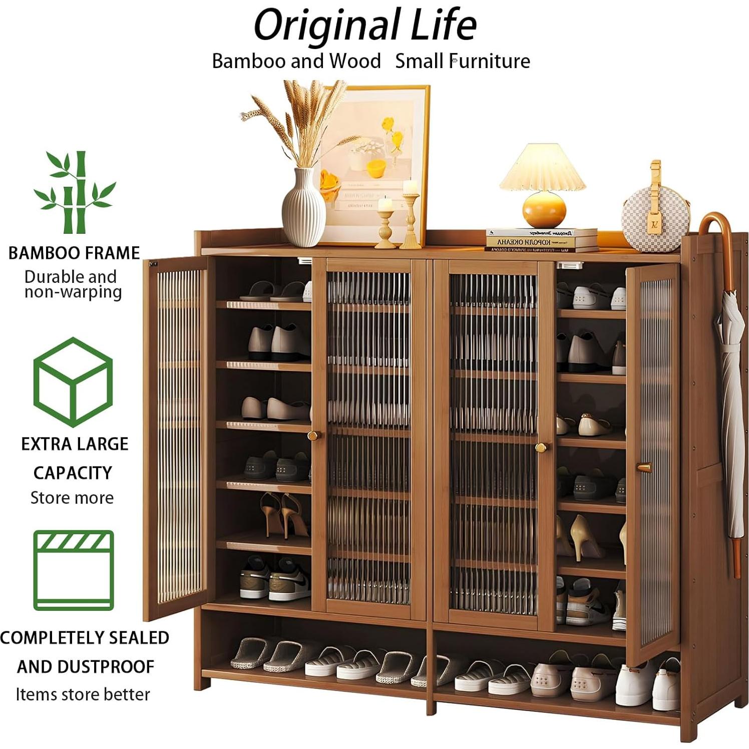 Armario para zapatos de bambú BVOUVOI 8 niveles 120x35x107 cm