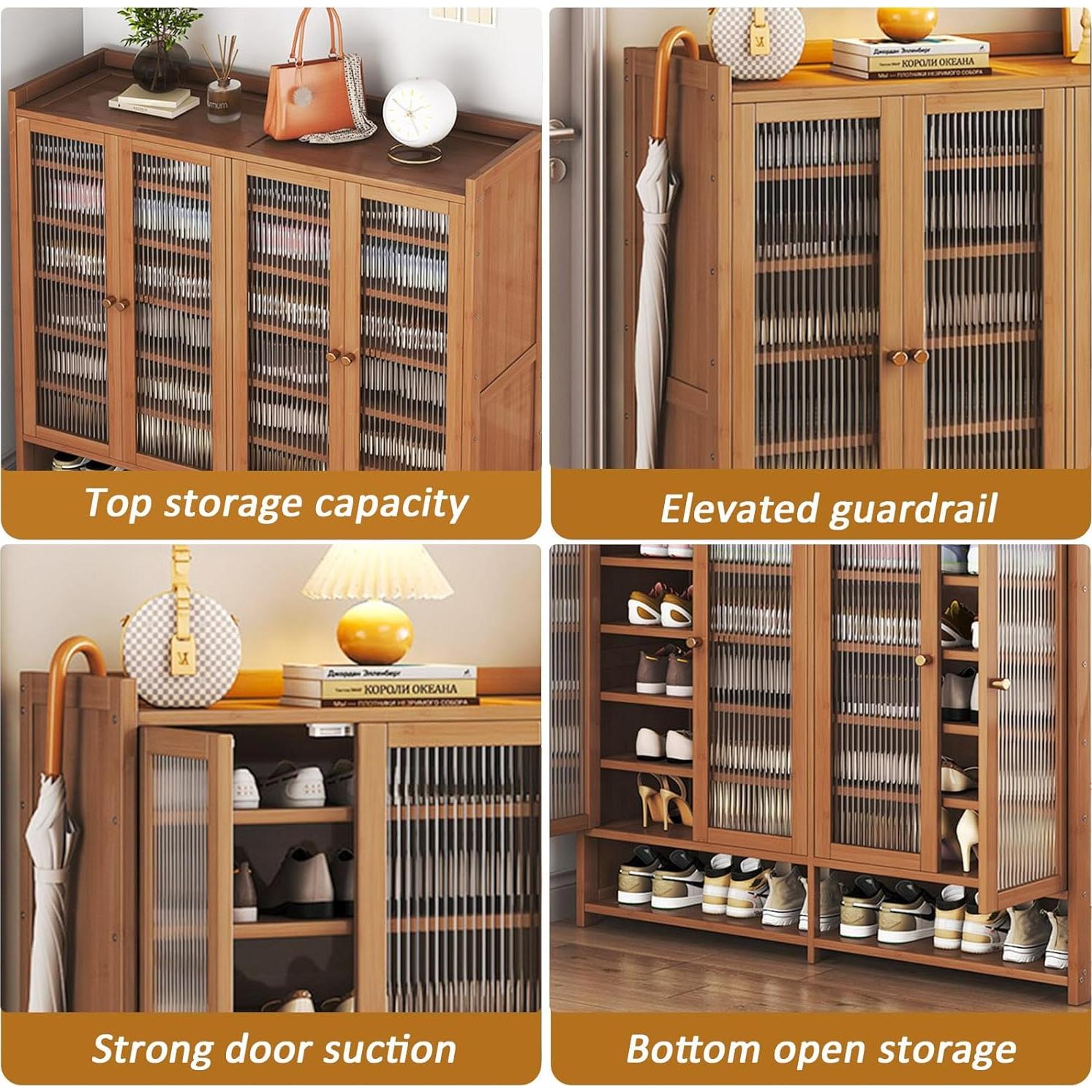 Armario para zapatos de bambú BVOUVOI 8 niveles 120x35x107 cm