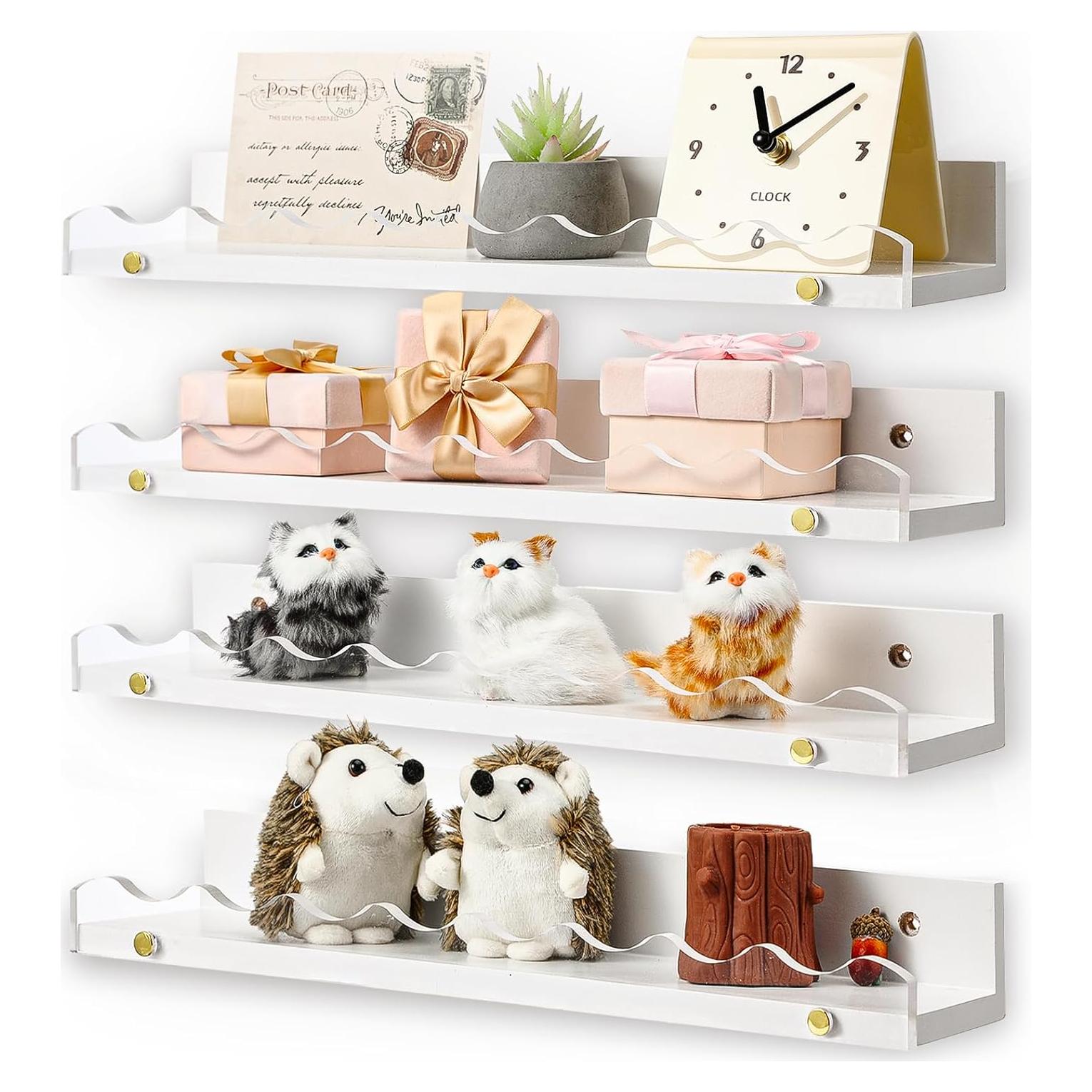 Estanterías flotantes de acrílico y madera blanca Yesaior - 4 unidades