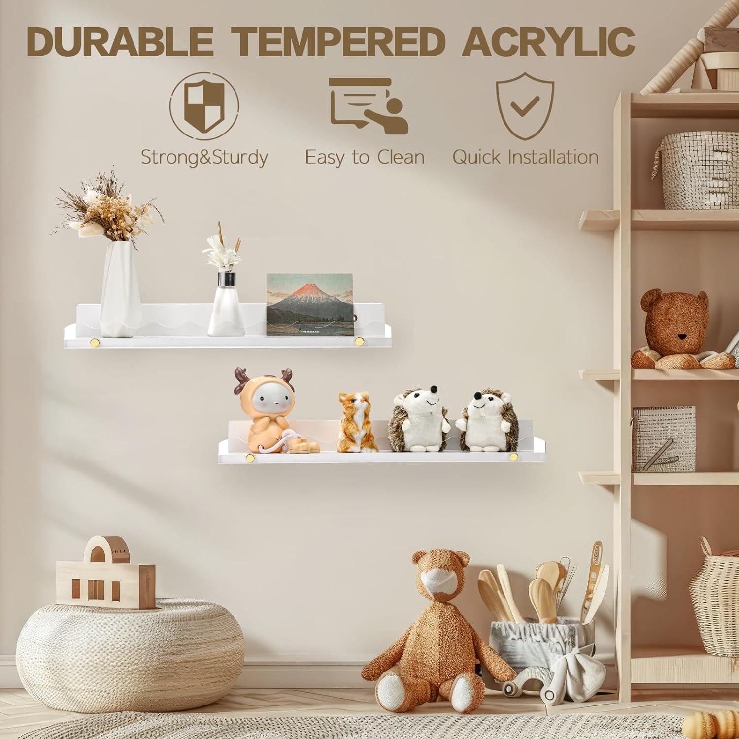 Estanterías flotantes de acrílico y madera blanca Yesaior - 4 unidades