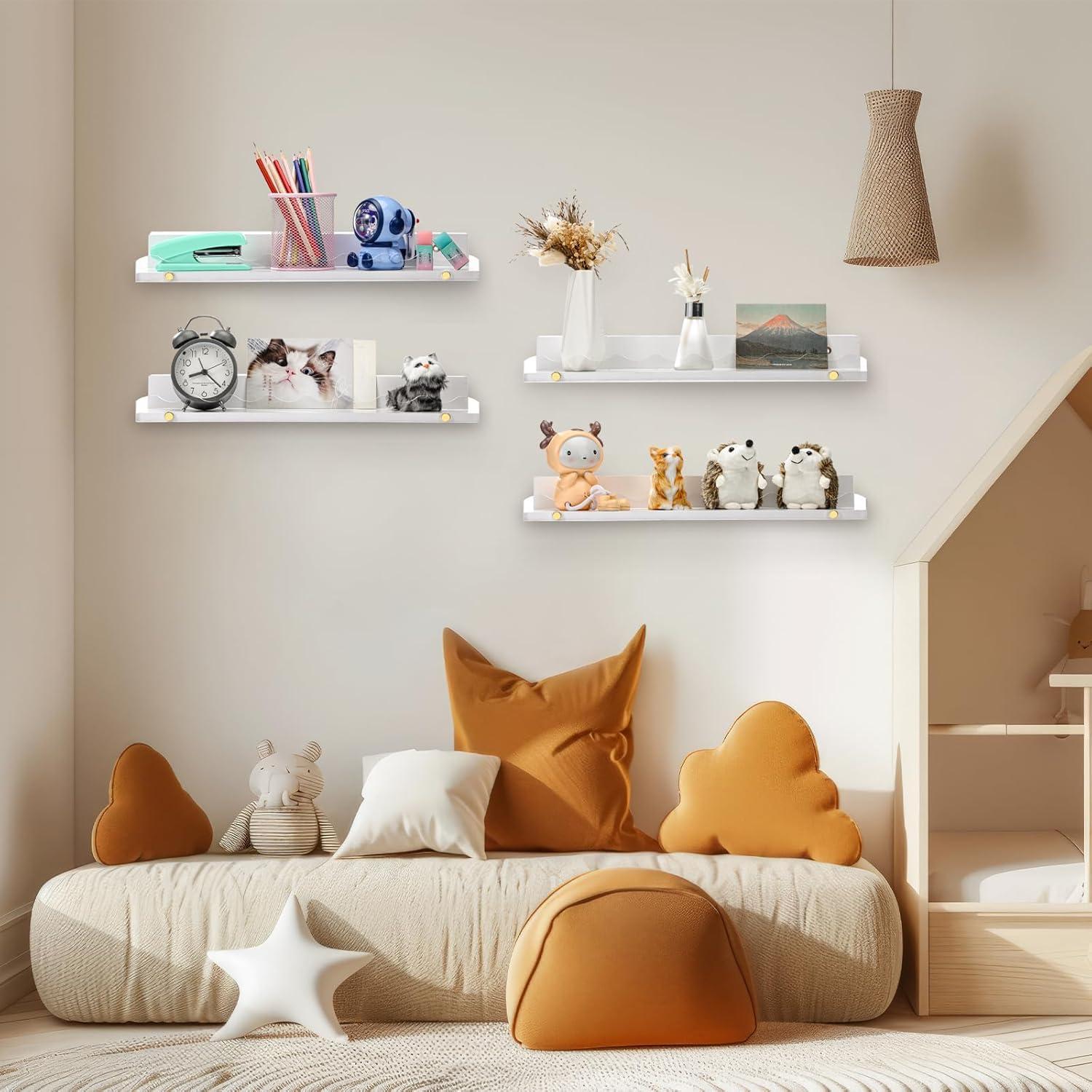 Estanterías flotantes de acrílico y madera blanca Yesaior - 4 unidades