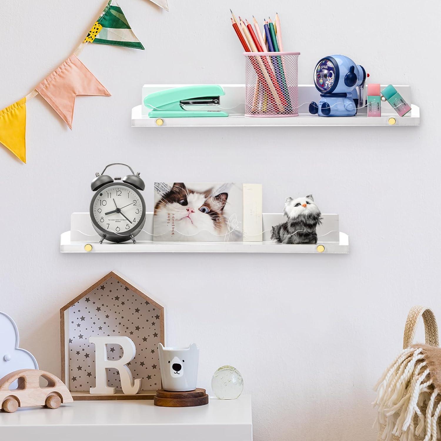 Estanterías flotantes de acrílico y madera blanca Yesaior - 4 unidades