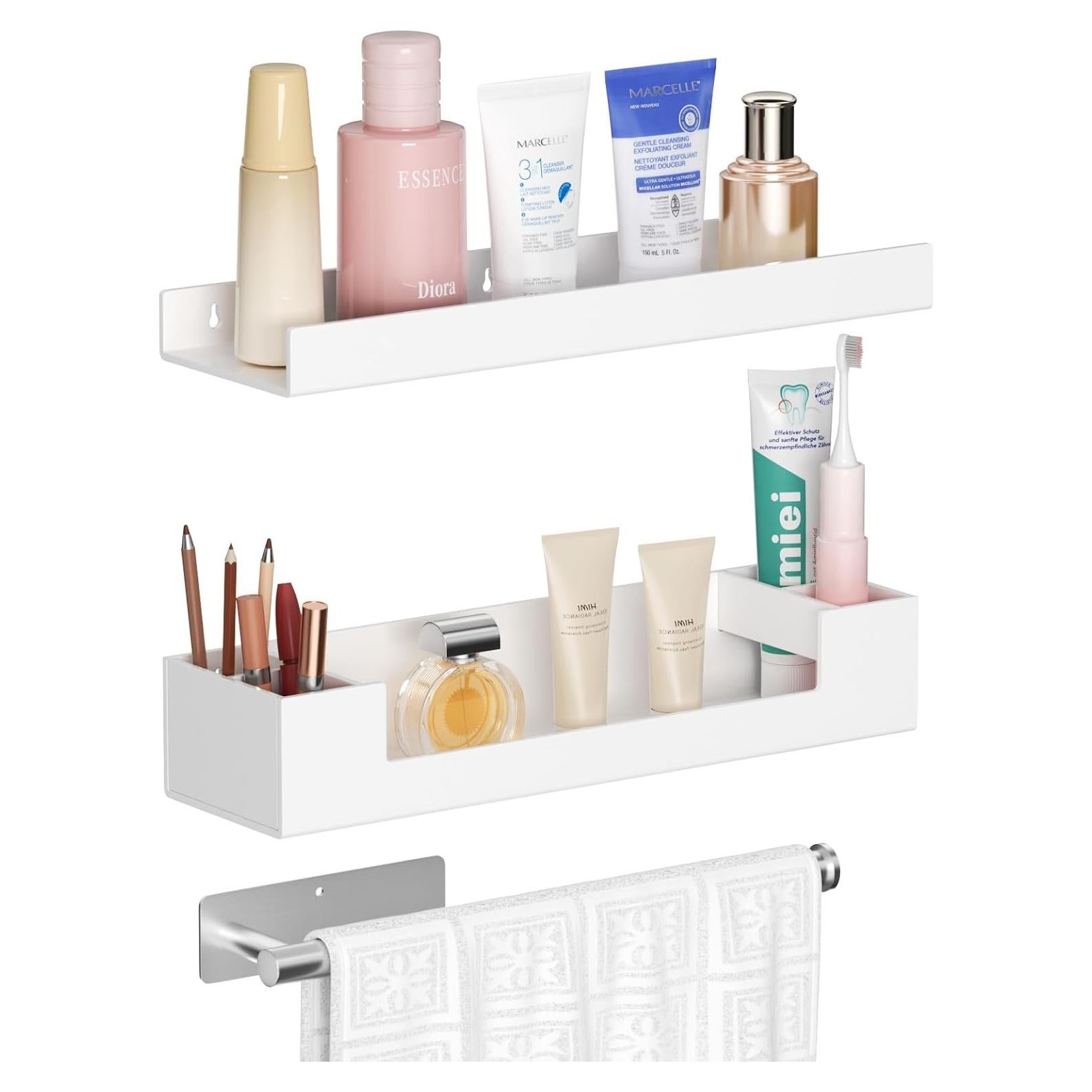 Estantes de baño HIIMIEI flotantes blancos 3 en 1 con barra