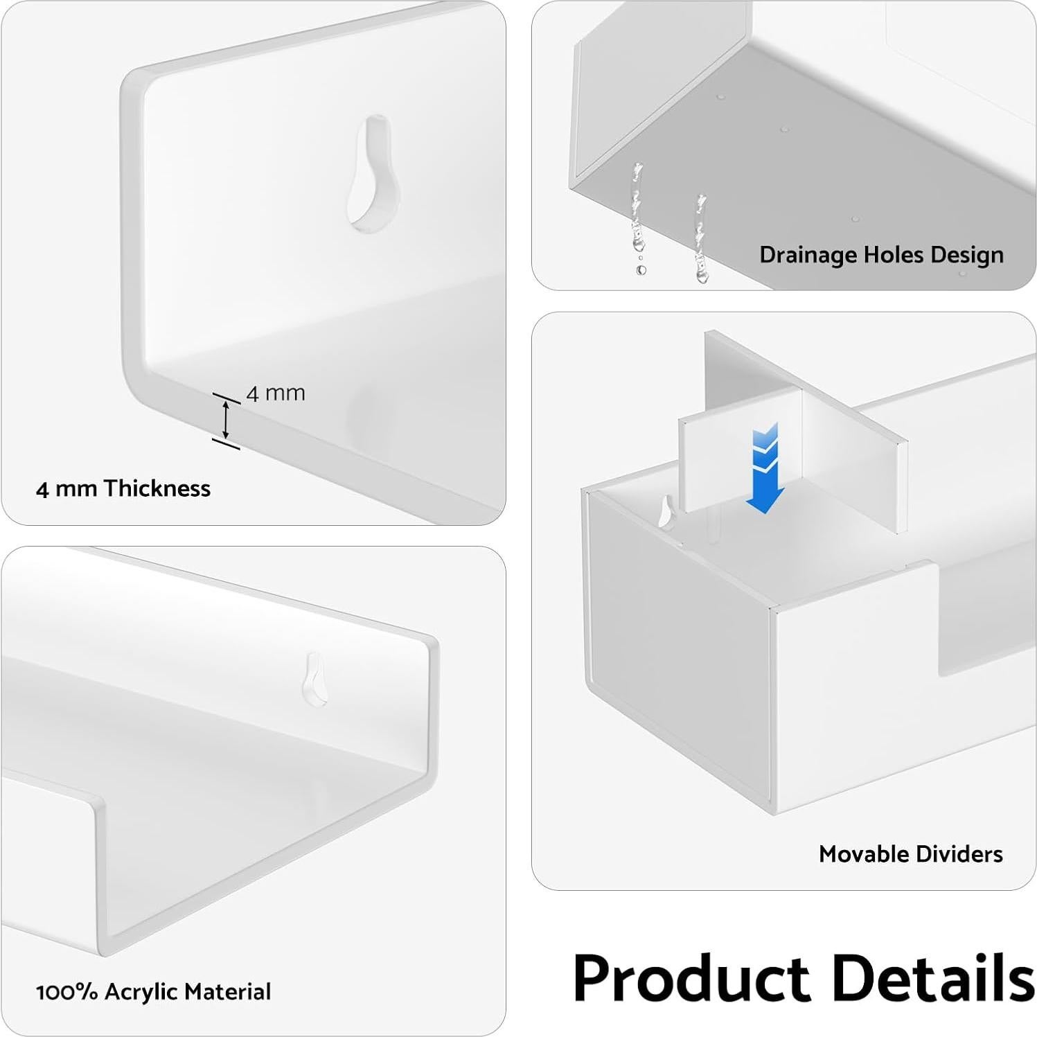Estantes de baño HIIMIEI flotantes blancos 3 en 1 con barra