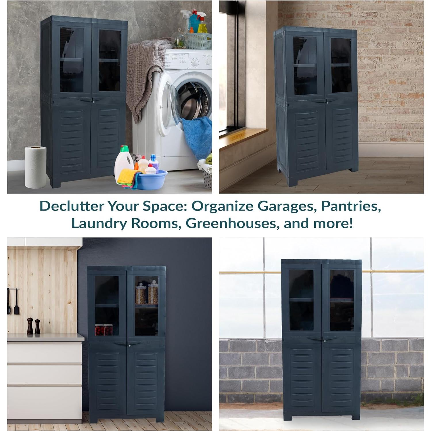 Armario de Almacenamiento Sunnydaze 123 cm con 2 Puertas de Vidrio