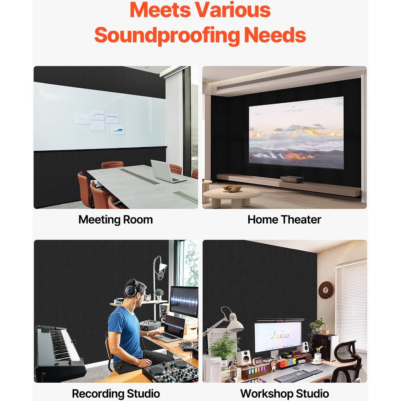 Paneles Acústicos VEVOR 5 Piezas 120x60 cm Negro Autoadhesivos