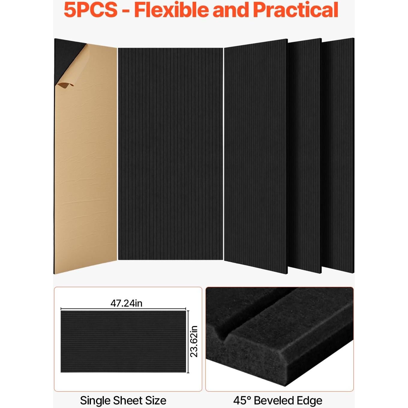 Paneles Acústicos VEVOR 5 Piezas 120x60 cm Negro Autoadhesivos