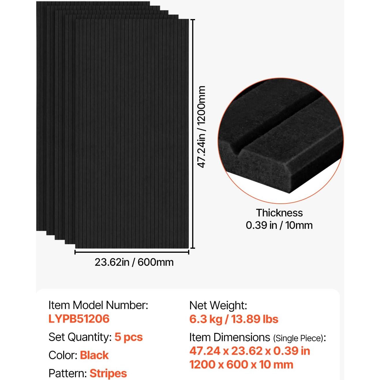 Paneles Acústicos VEVOR 5 Piezas 120x60 cm Negro Autoadhesivos