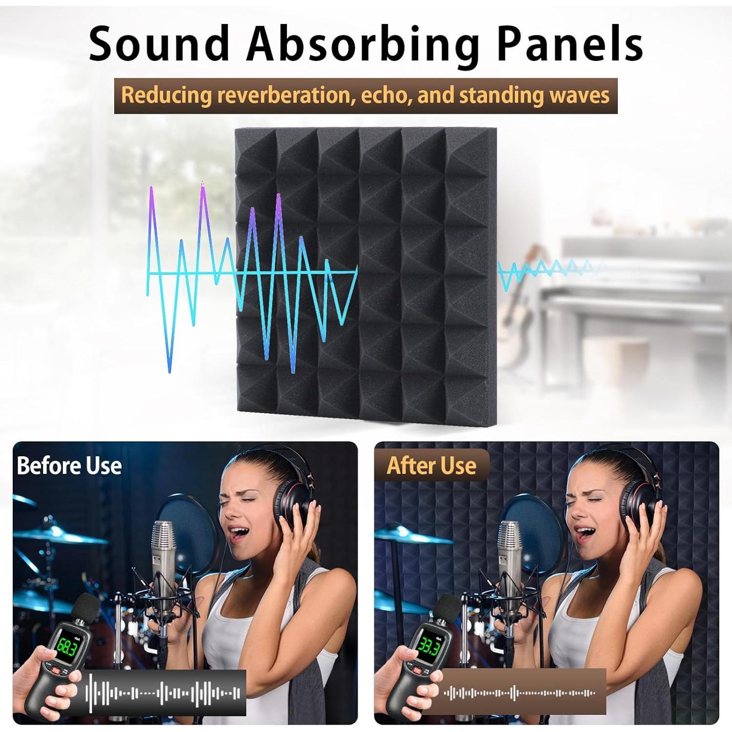 Paquete de 6 Paneles Acústicos Piramidales AUSLET 30x30 cm