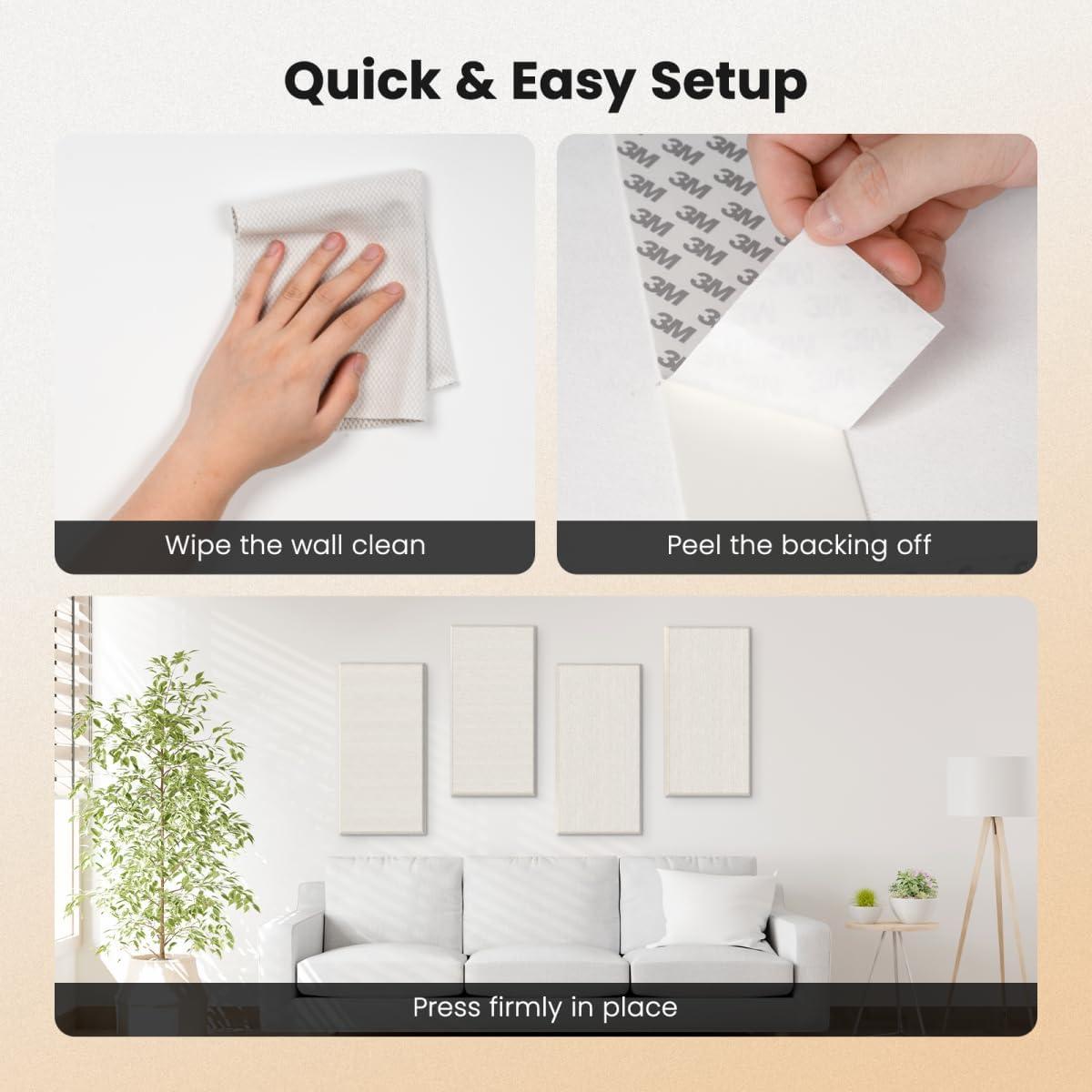 Paquete de 4 Paneles Acústicos JISUO 60x30cm Absorbentes Sonido Blanco