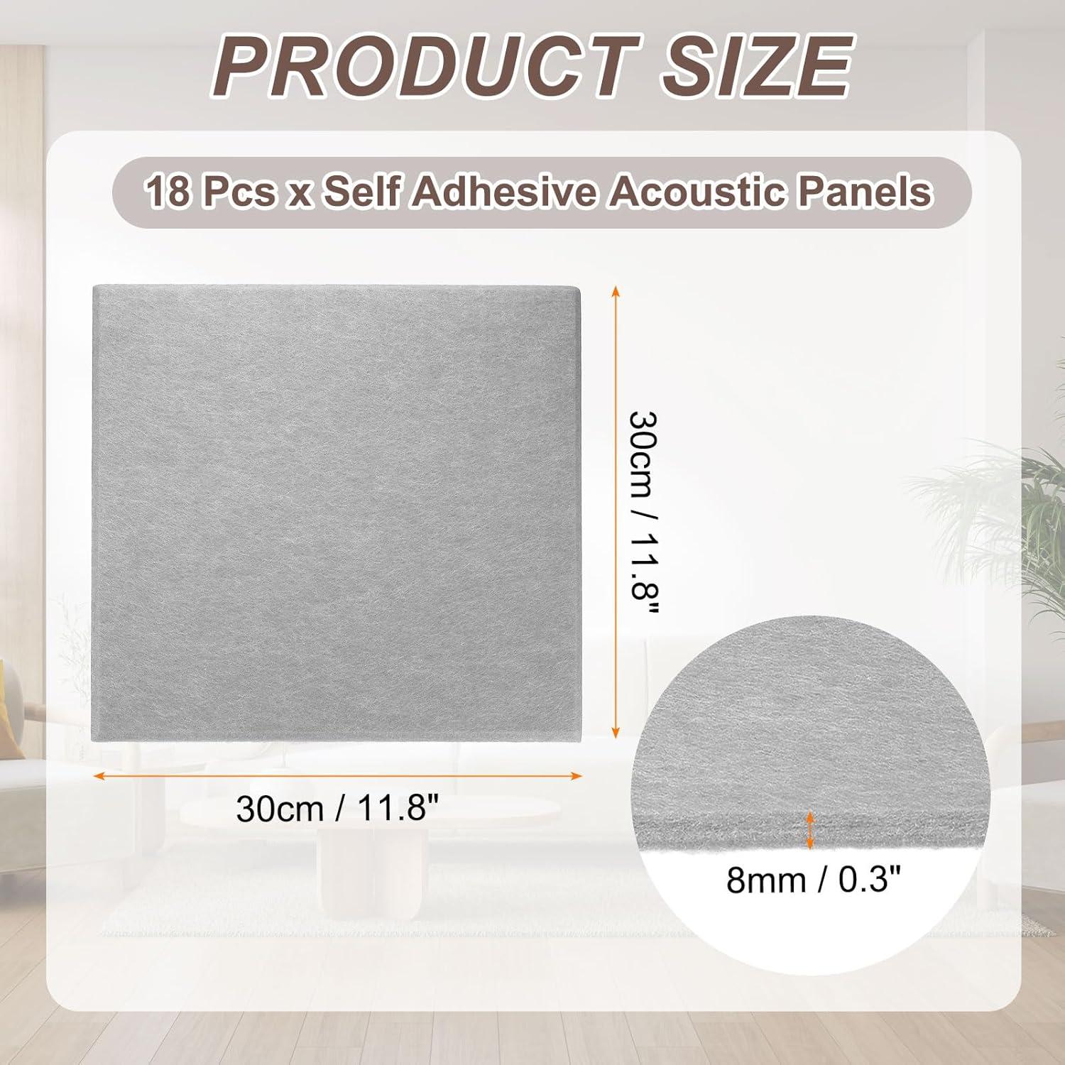 Paneles Acústicos Autoadhesivos HARFINGTON 18pcs 30x30cm Gris