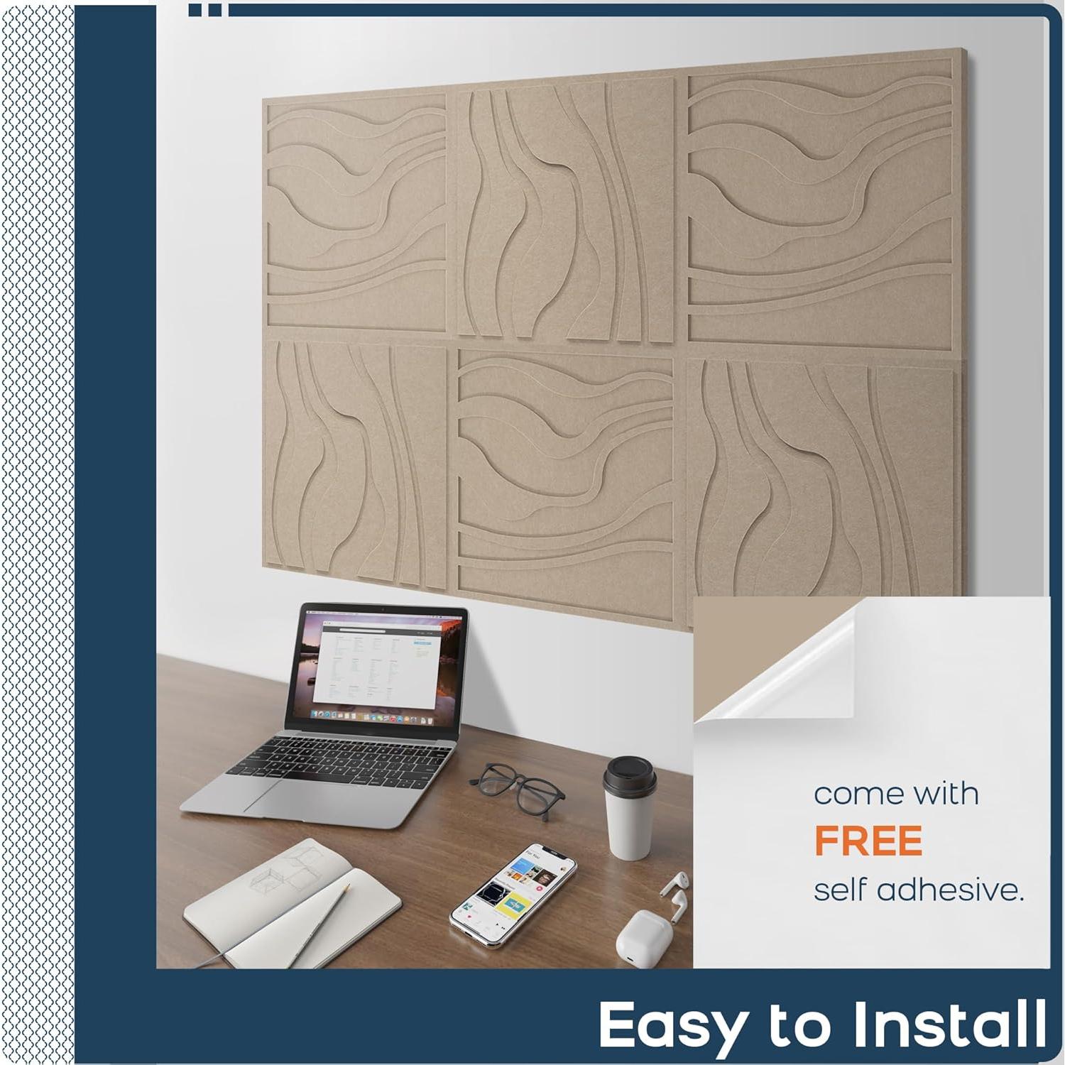 Paneles Acústicos BUBOS 60x60 cm Camello, Paquete de 6