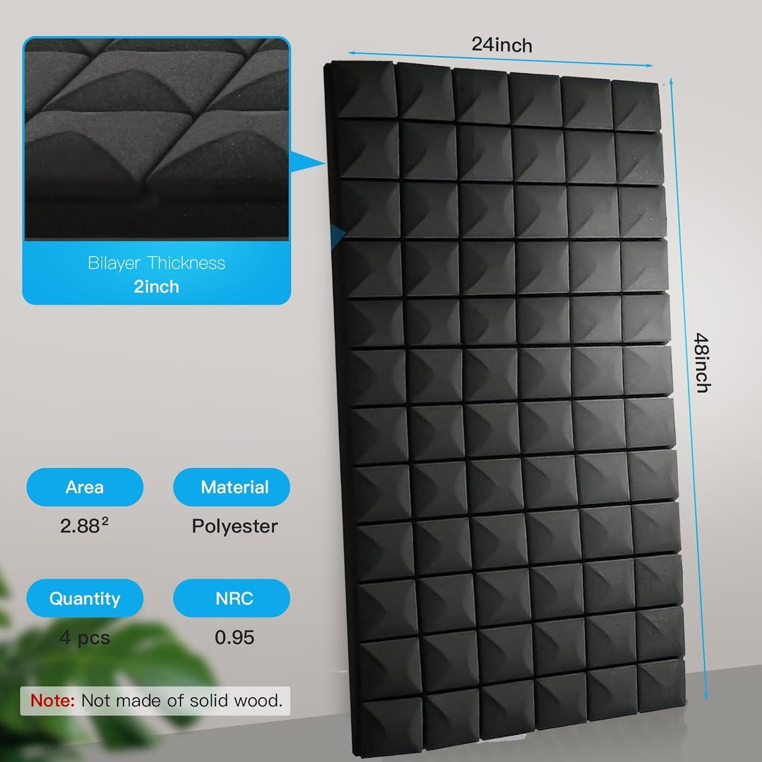 Paneles Acústicos de Espuma 4 Pcs 121.9x61cm Negro Aislantes