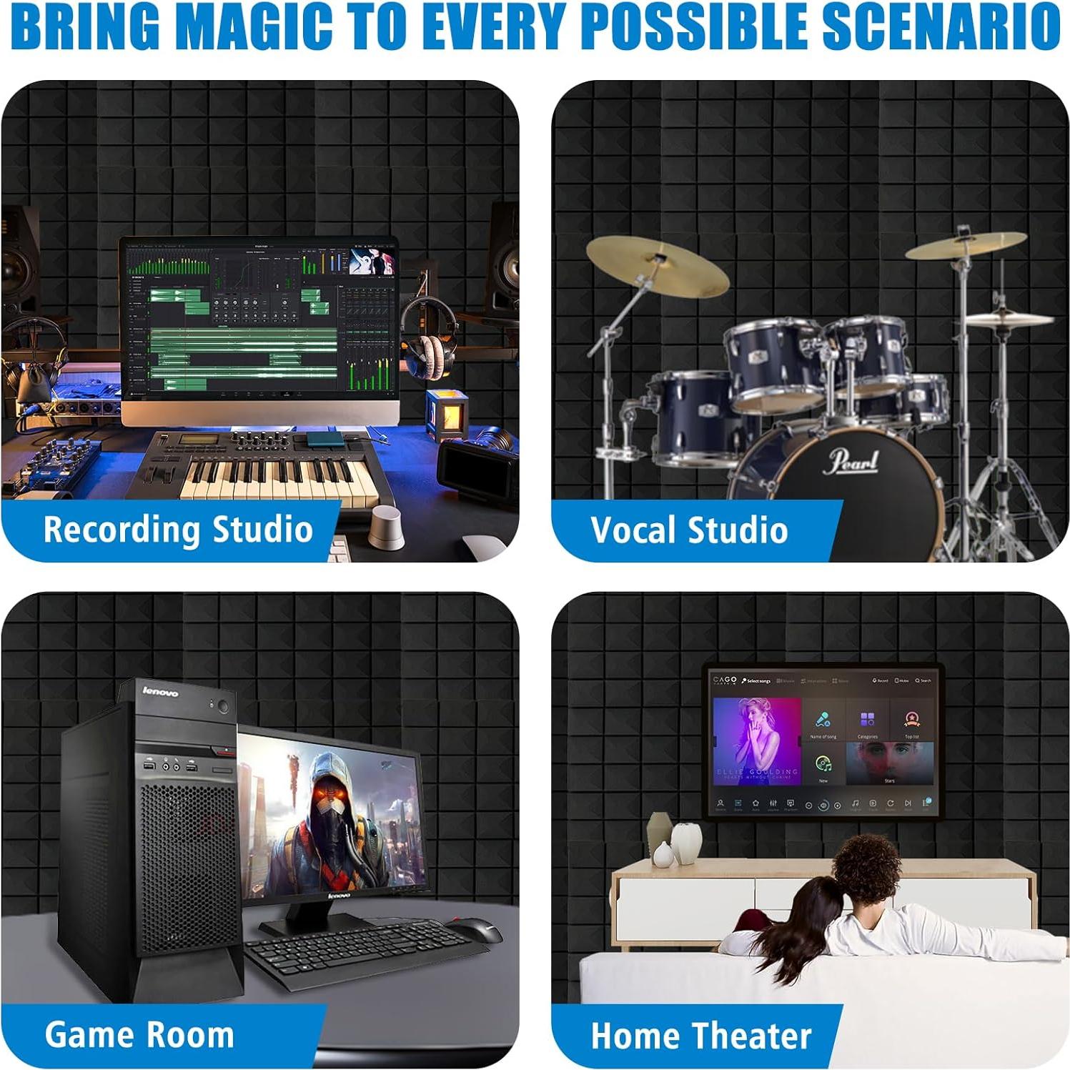 Paneles Acústicos de Espuma 4 Pcs 121.9x61cm Negro Aislantes