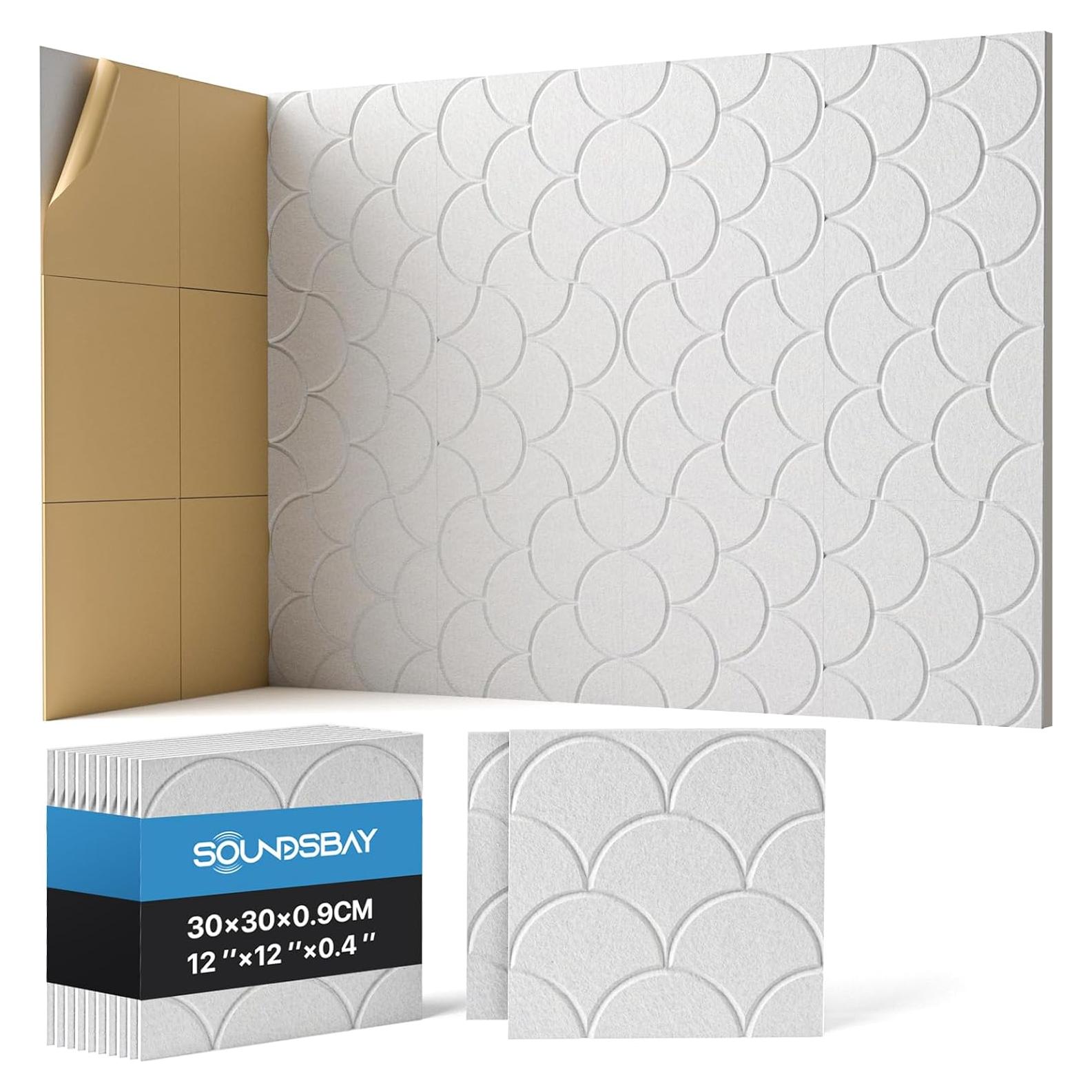 Paquete de 12 Paneles Acústicos Autoadhesivos 30.48cm Blanco