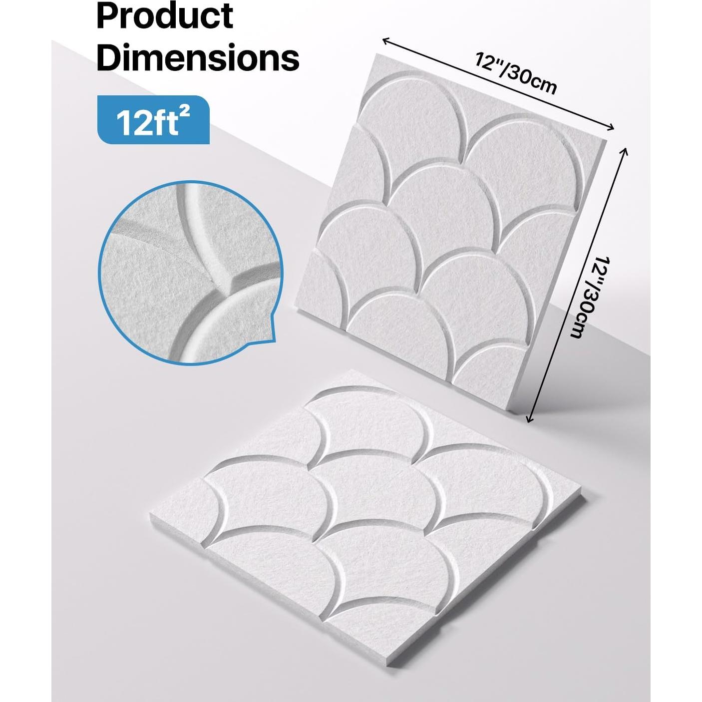 Paquete de 12 Paneles Acústicos Autoadhesivos 30.48cm Blanco