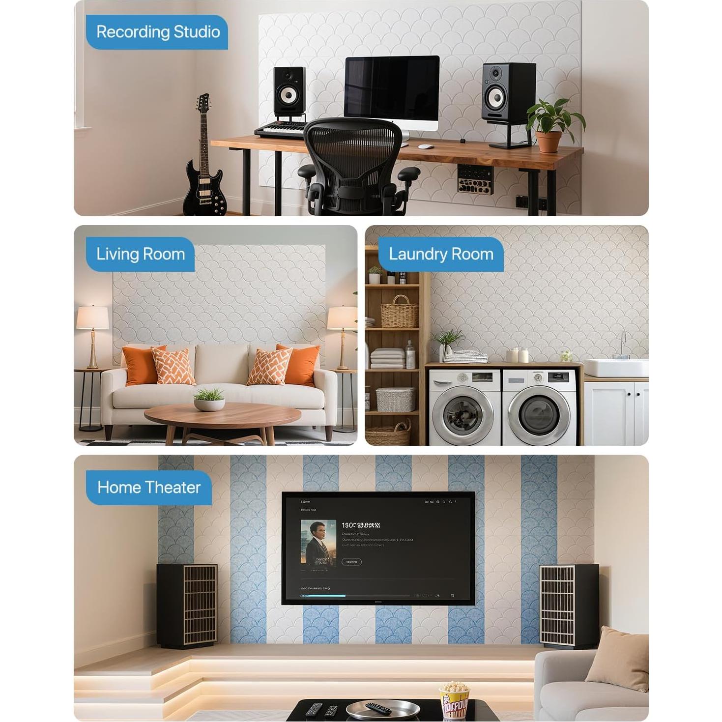 Paquete de 12 Paneles Acústicos Autoadhesivos 30.48cm Blanco