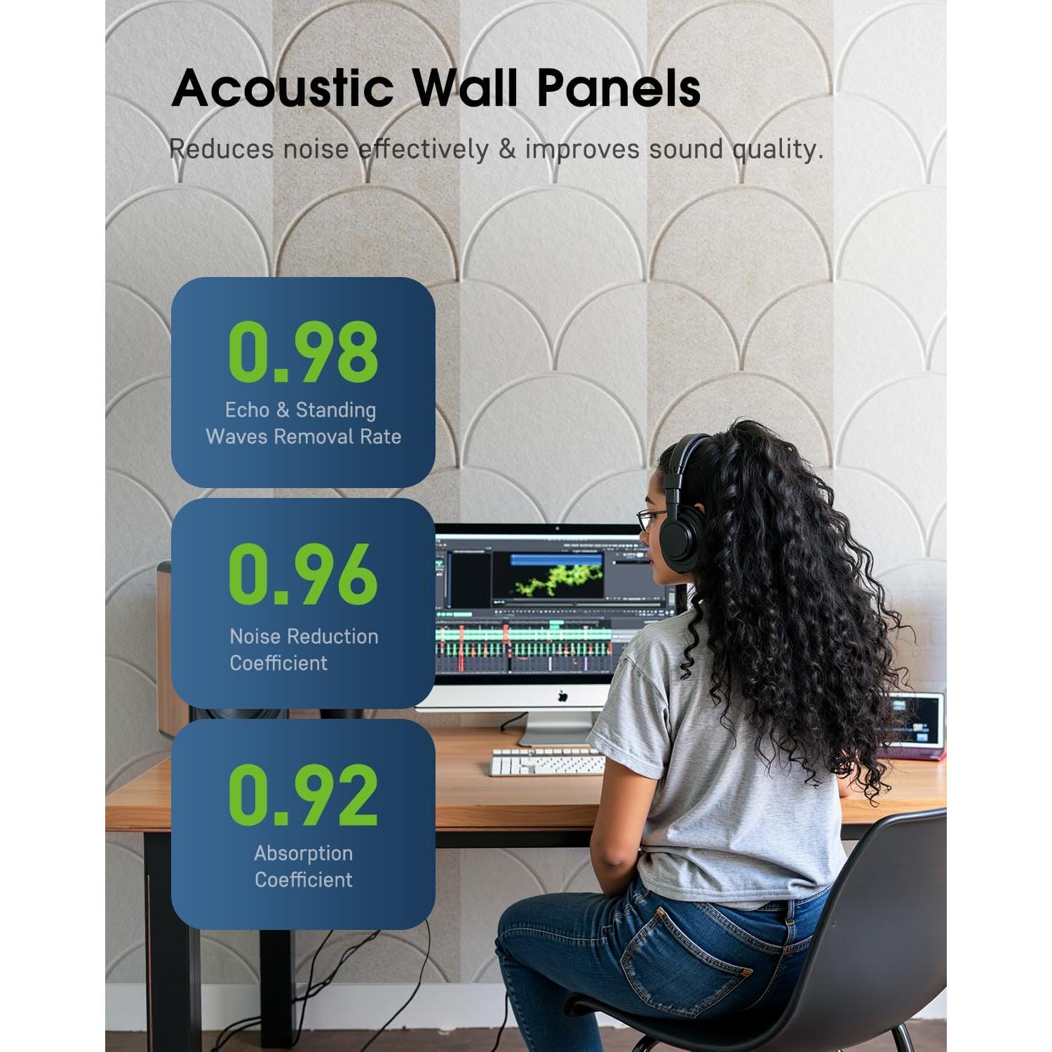 Paquete de 12 Paneles Acústicos Autoadhesivos Woovio 30x30 cm