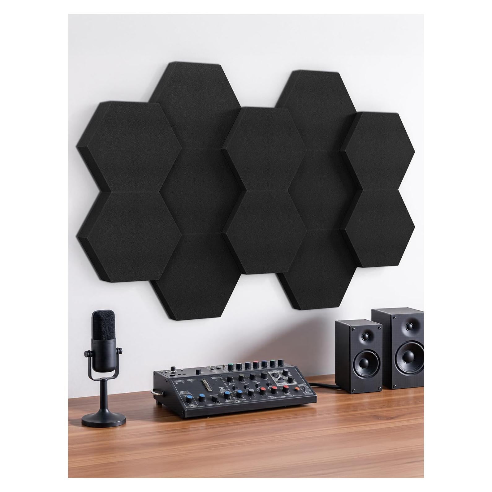 Paneles Acústicos Hexagonales 3D 12 Piezas 30.48x25.4cm Negro