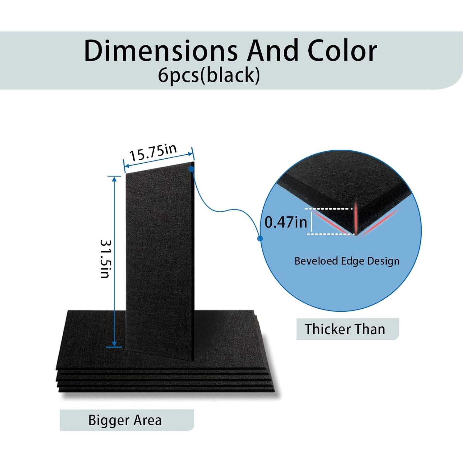 Paquete de 6 Paneles Acústicos Autoadhesivos 40x80 cm Negro