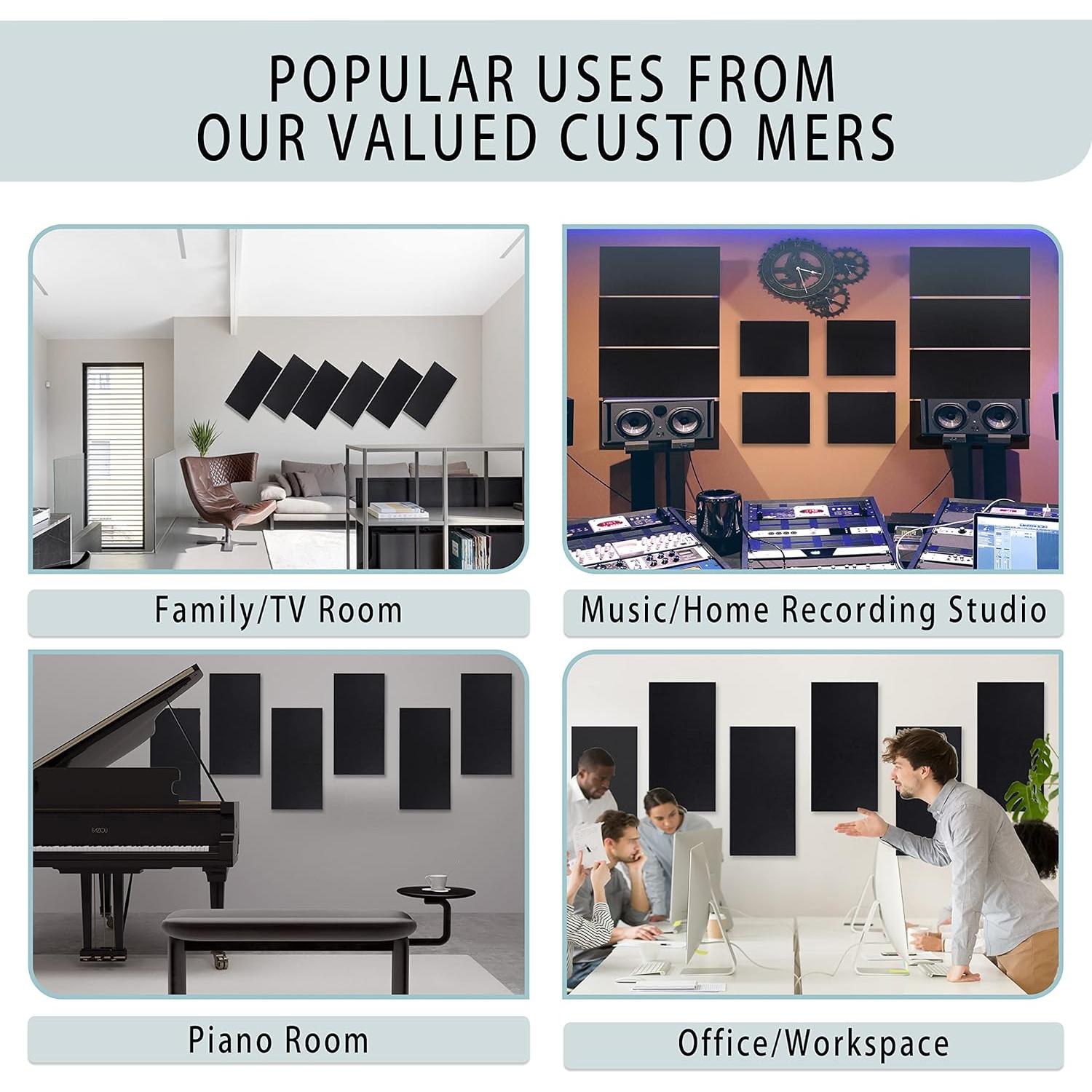 Paquete de 6 Paneles Acústicos Autoadhesivos 40x80 cm Negro