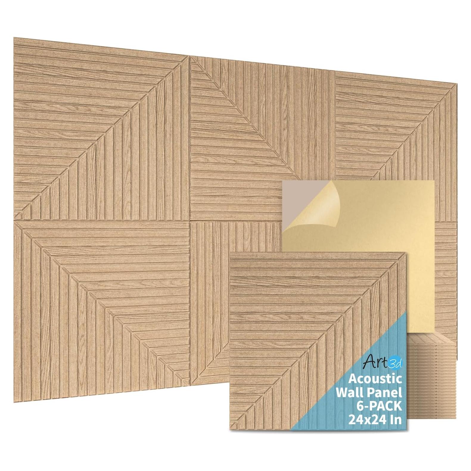 Paneles Acústicos Autoadhesivos Art3d 6 Piezas 61x61 cm Madera