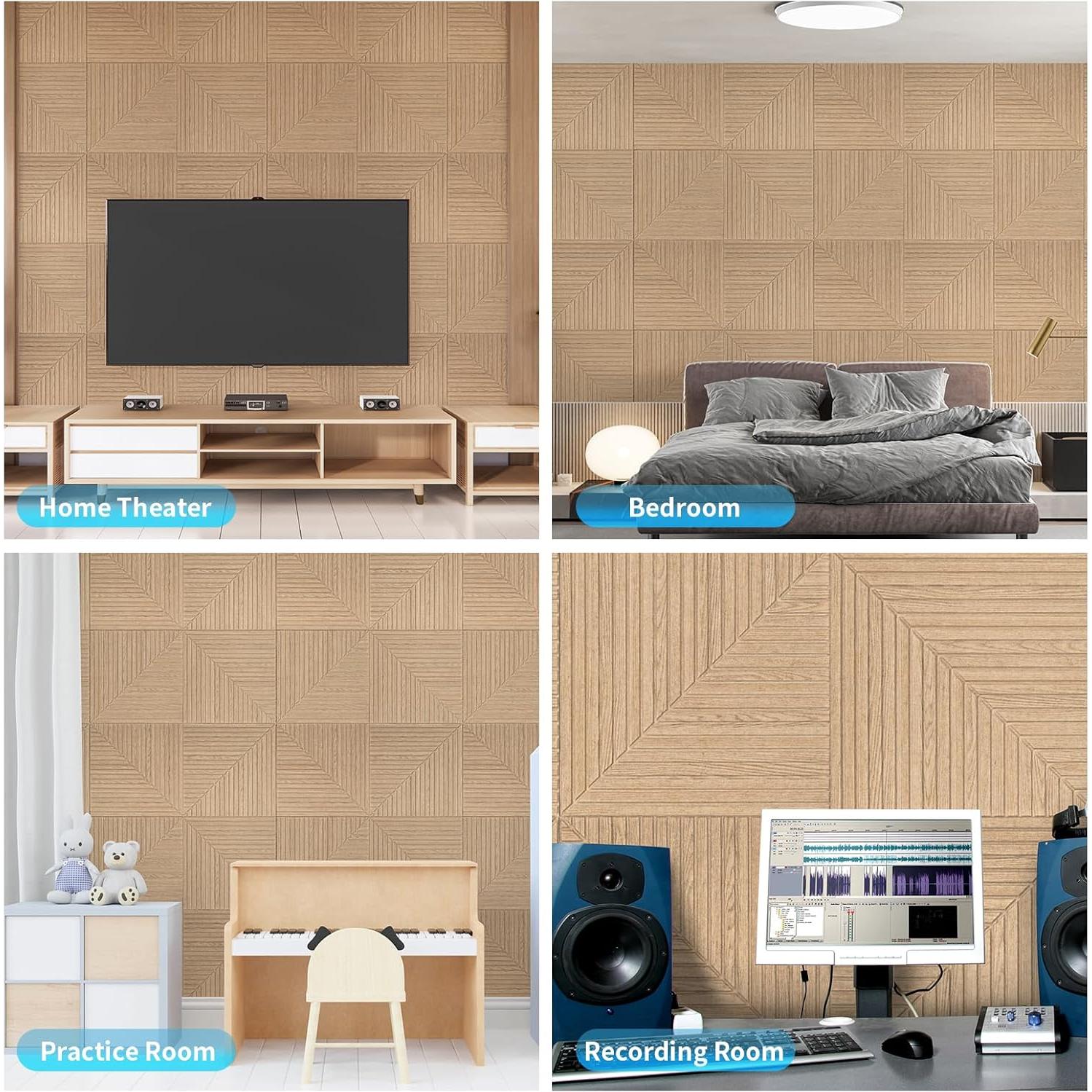 Paneles Acústicos Autoadhesivos Art3d 6 Piezas 61x61 cm Madera