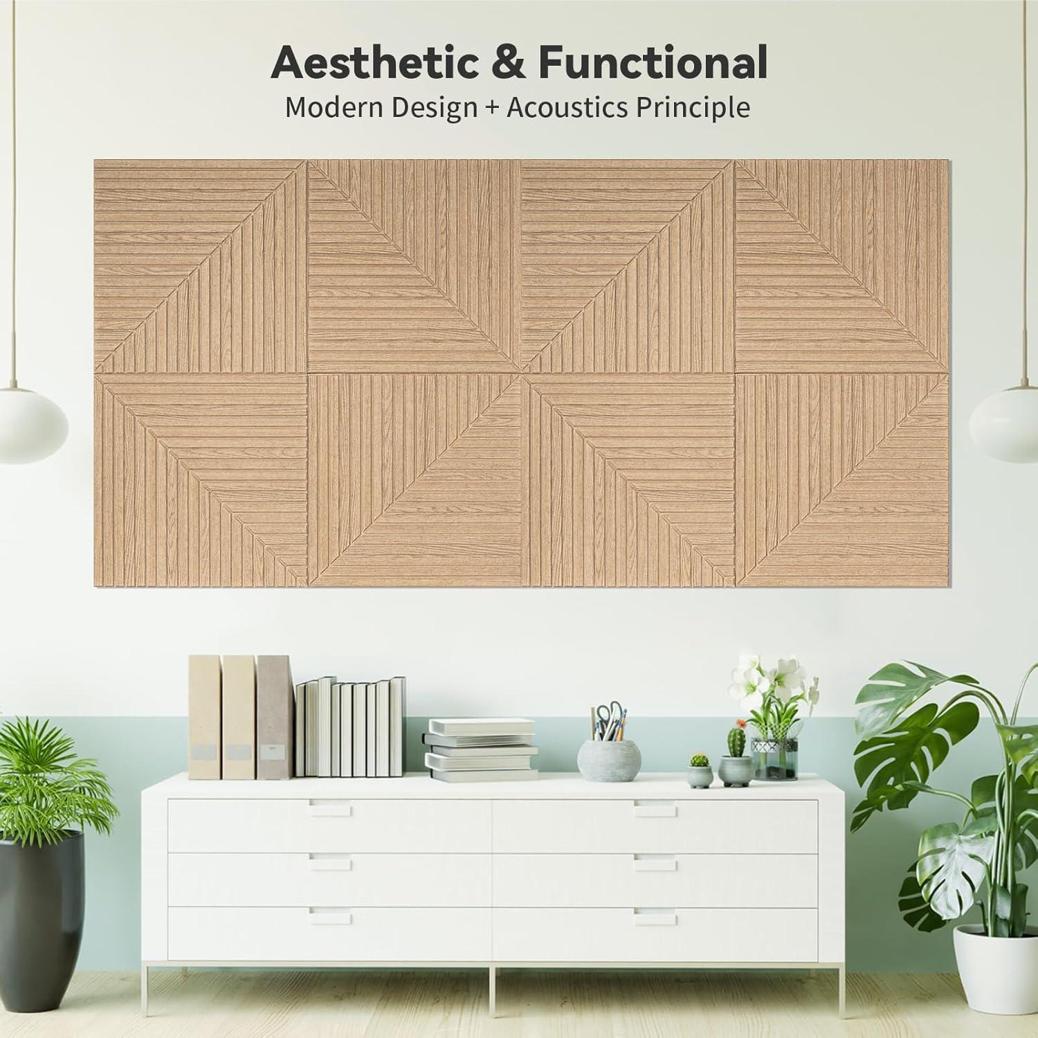 Paneles Acústicos Autoadhesivos Art3d 6 Piezas 61x61 cm Madera