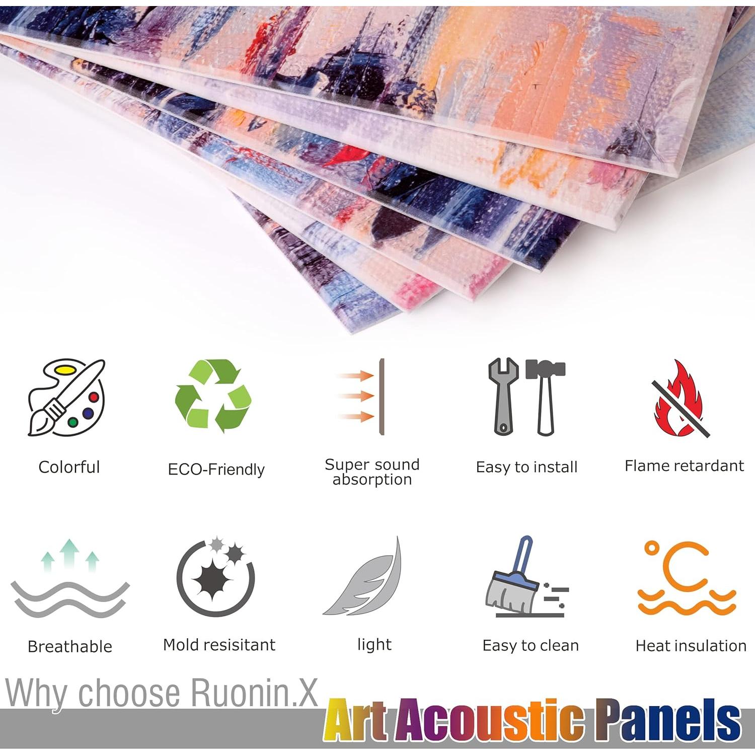 Paquete de 6 Paneles Acústicos Decorativos Ruonin.X 182x122 cm