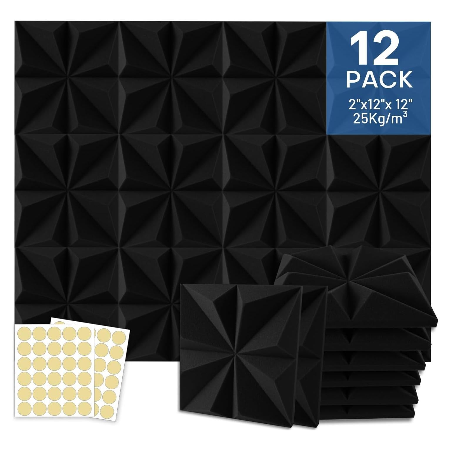 Paquete de 12 Paneles Acústicos Piramidales 30.48x30.48cm