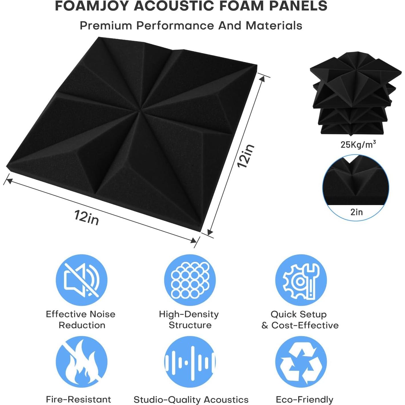 Paquete de 12 Paneles Acústicos Piramidales 30.48x30.48cm