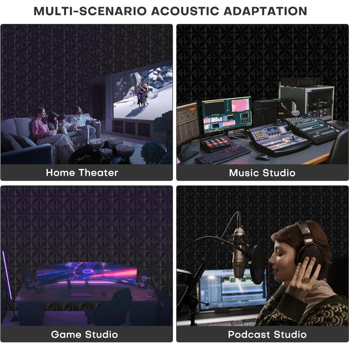 Paquete de 12 Paneles Acústicos Piramidales 30.48x30.48cm