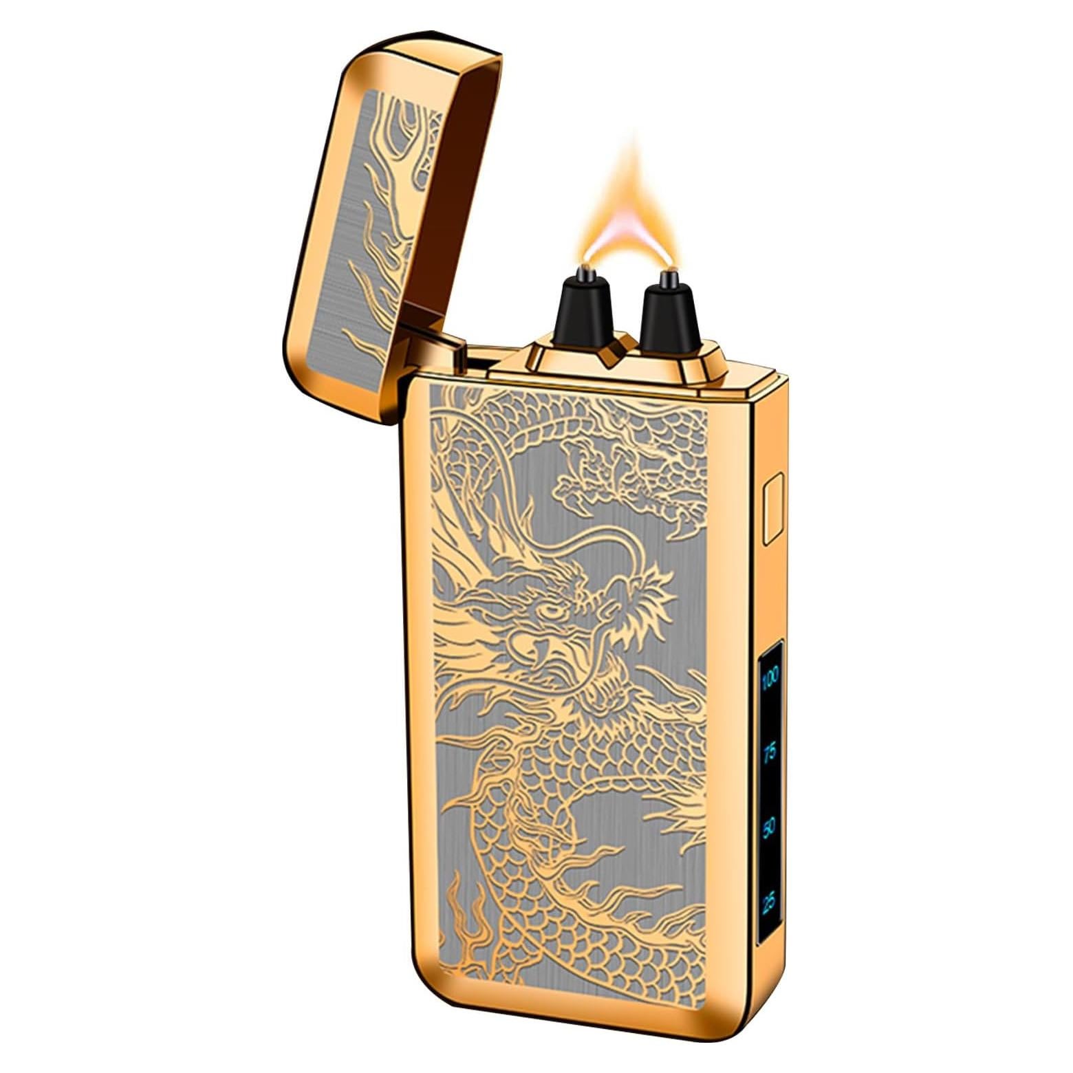 Encendedor Eléctrico TIKIUKI Dragón Dorado Recargable Plasma