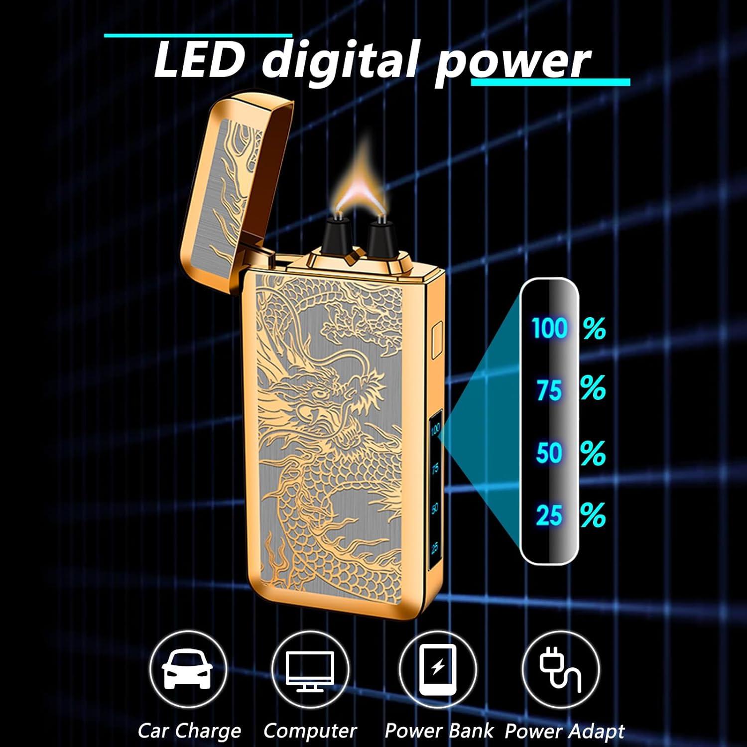 Encendedor Eléctrico TIKIUKI Dragón Dorado Recargable Plasma