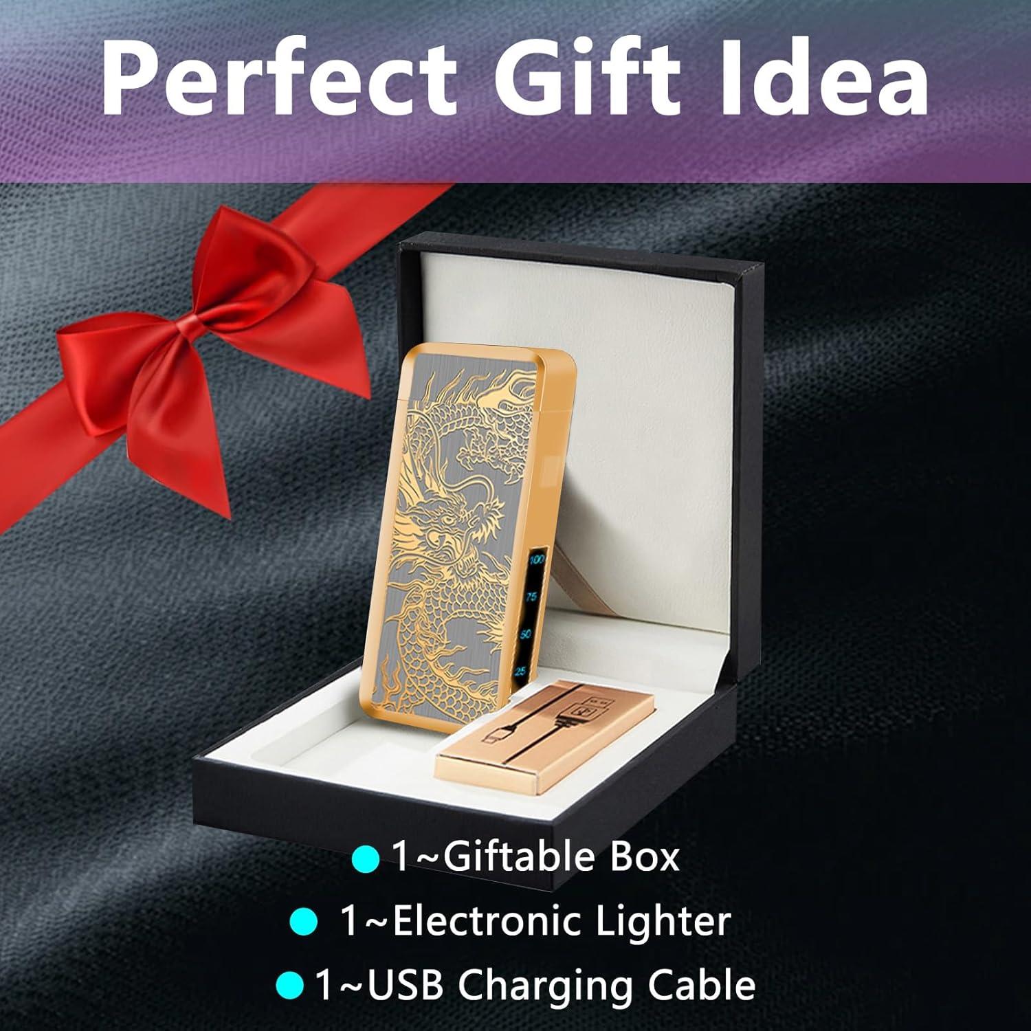 Encendedor Eléctrico TIKIUKI Dragón Dorado Recargable Plasma