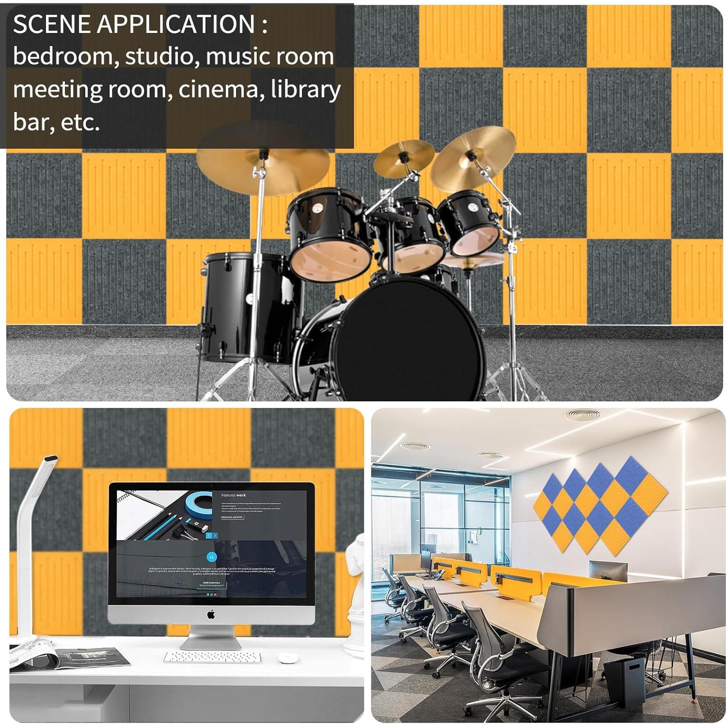 Paquete de 12 Paneles Acústicos KOIGO Amarillo Naranja 30x30 cm