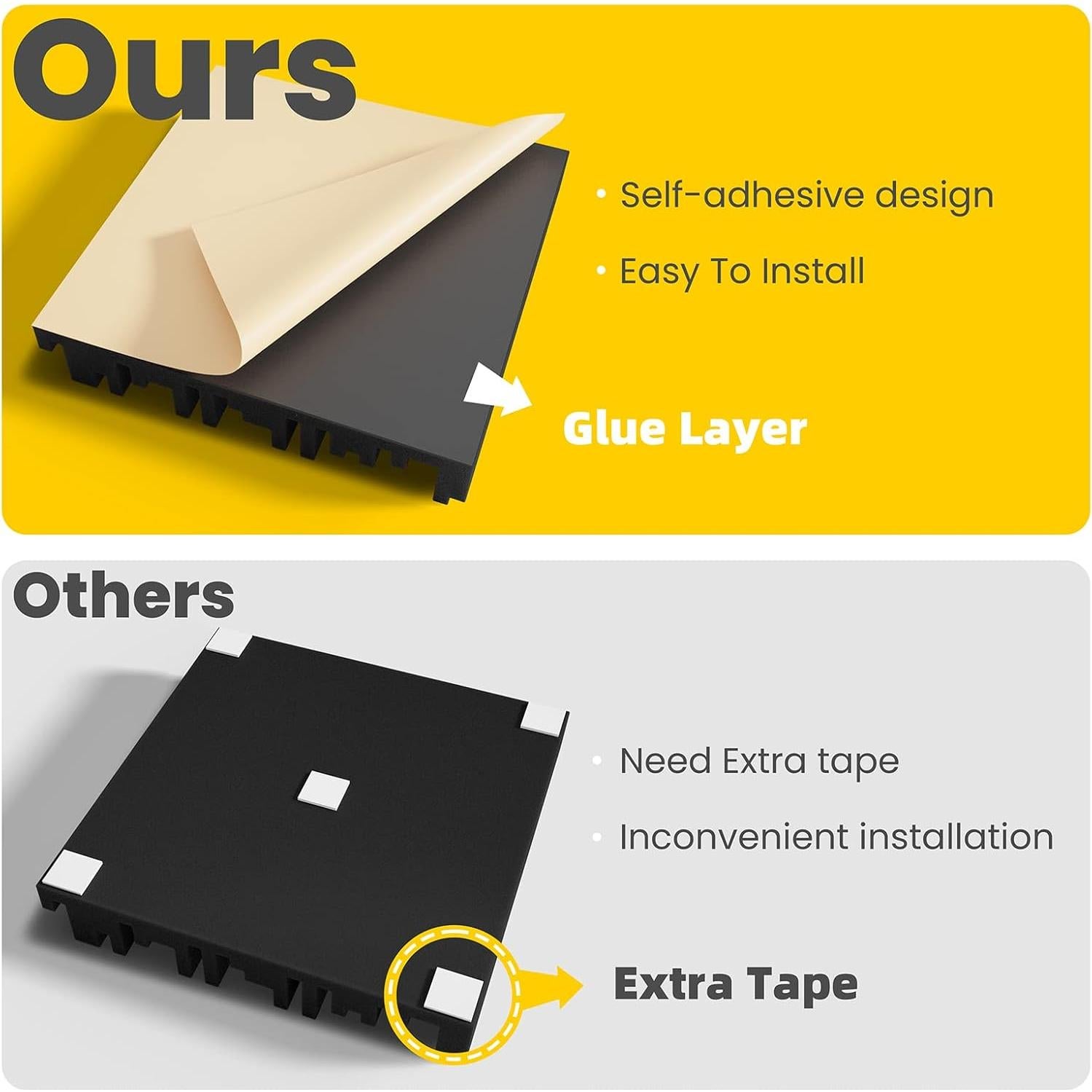 48 Paneles de Espuma Aislante Autoadhesivos 30.48x30.48cm Negro