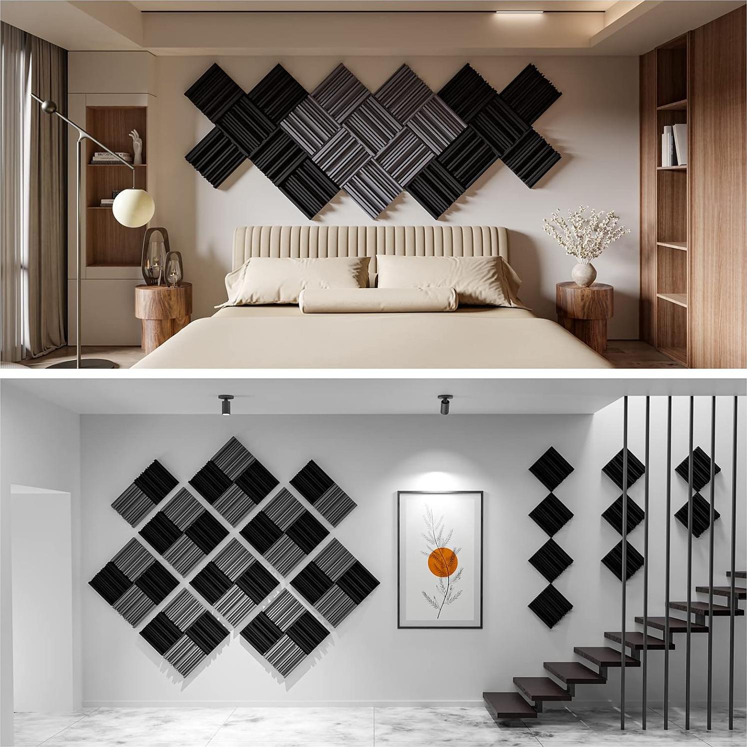 48 Paneles de Espuma Aislante Autoadhesivos 30.48x30.48cm Negro