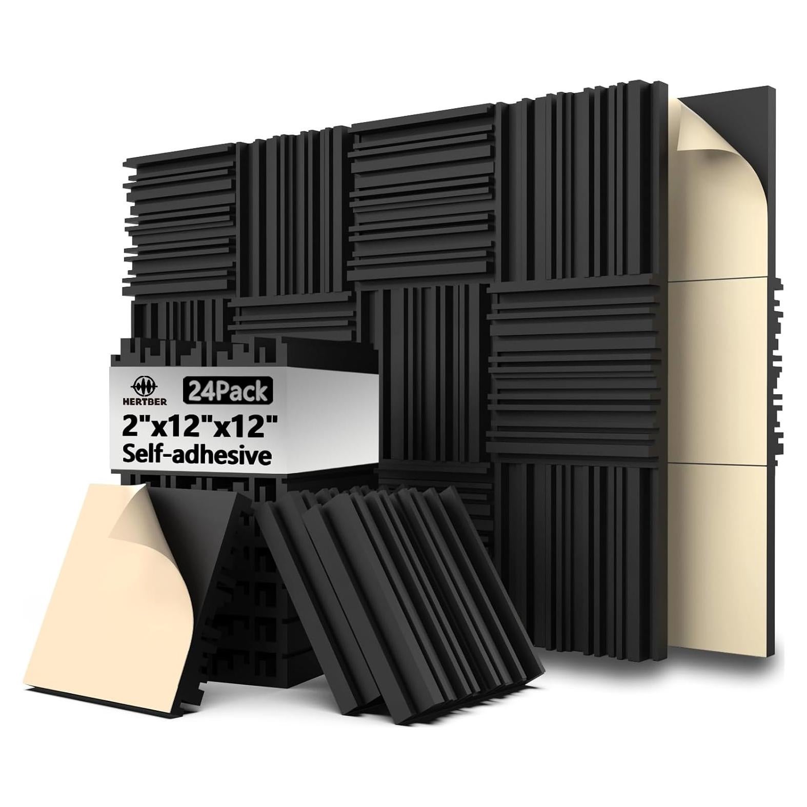 Paquete de 24 Paneles Acústicos HERTBER 30.48x30.48cm Negros