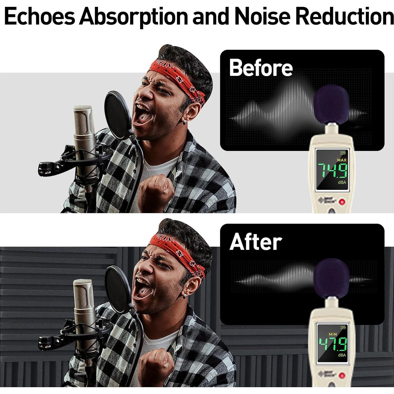 Paquete de 24 Paneles Acústicos HERTBER 30.48x30.48cm Negros