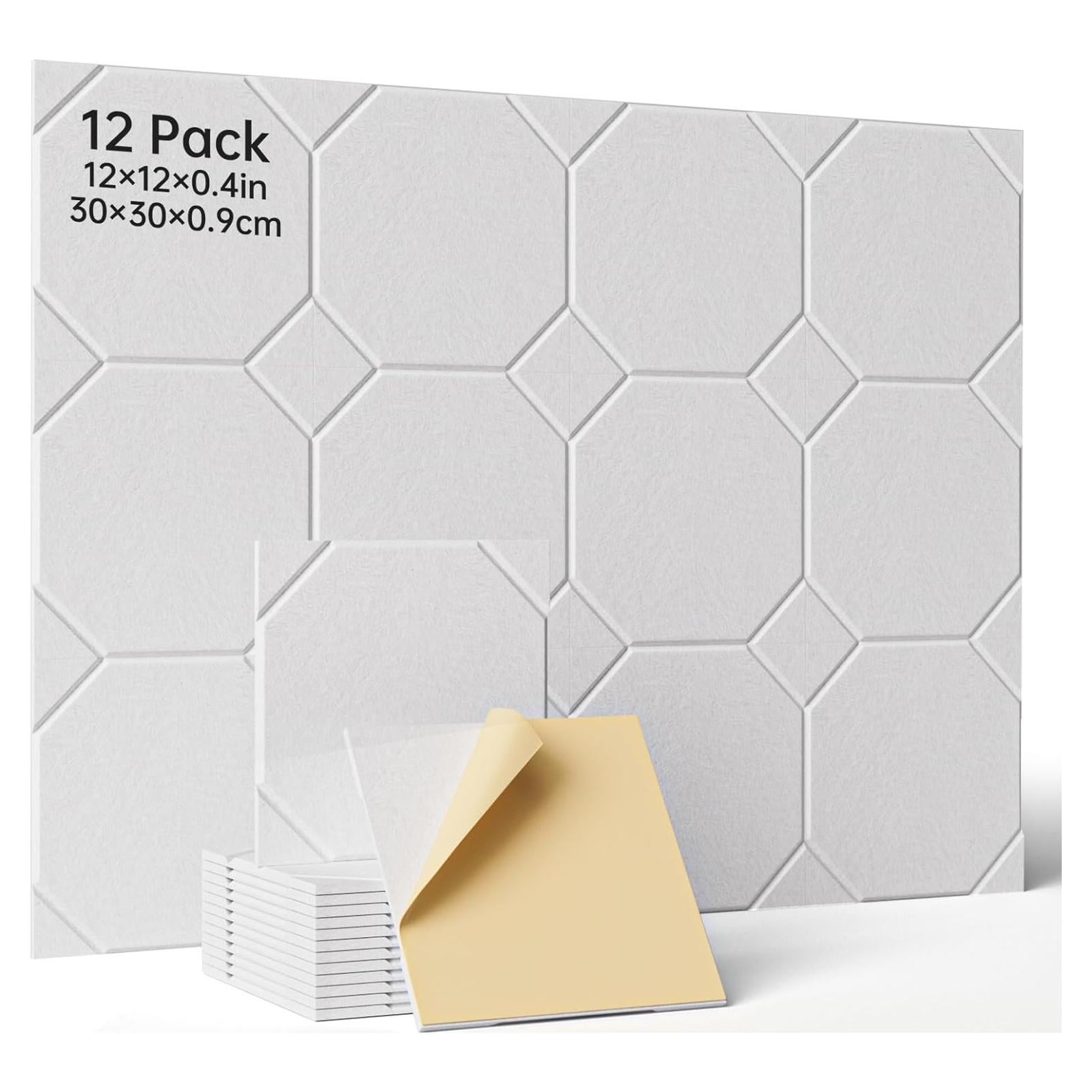 Paquete de 12 Paneles Acústicos Aislantes Woovio 30.48cm Blanco