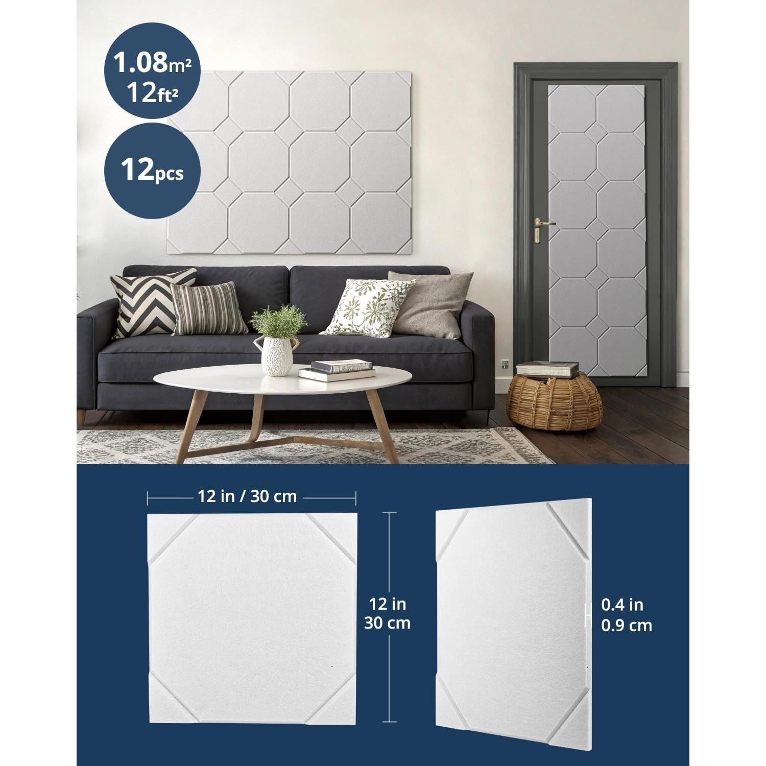 Paquete de 12 Paneles Acústicos Aislantes Woovio 30.48cm Blanco