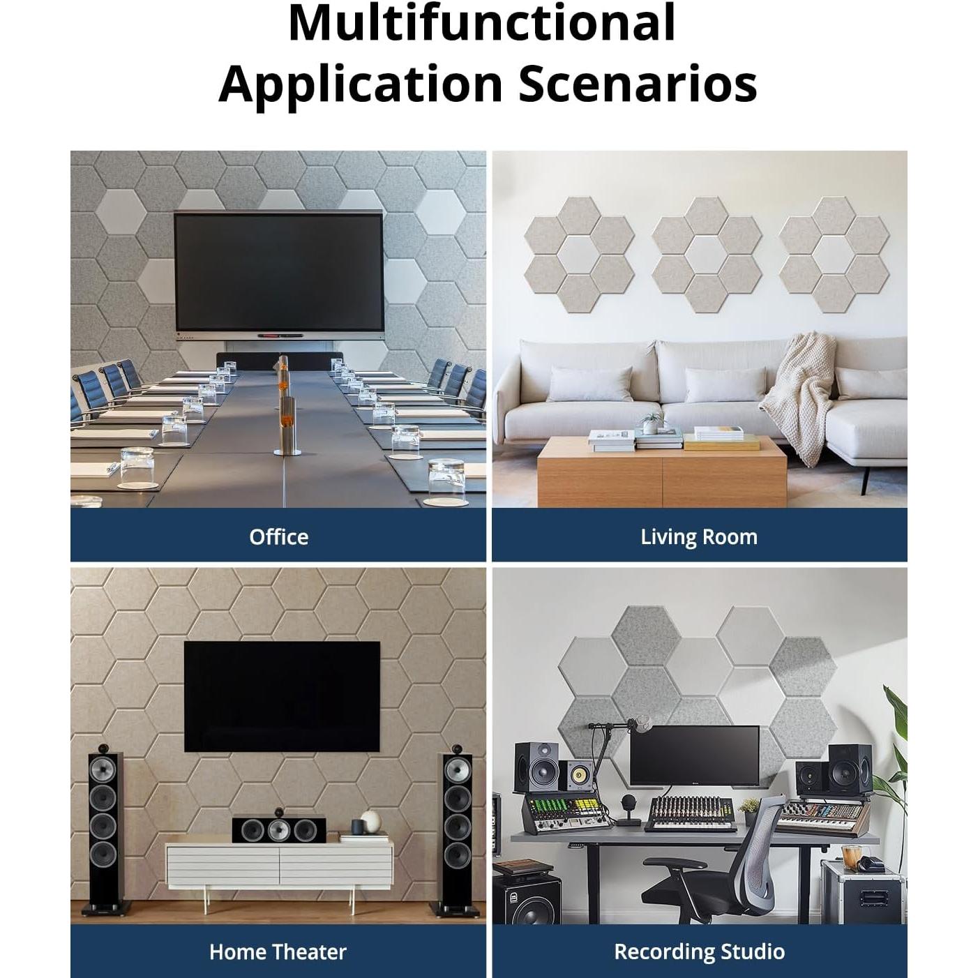 Paquete de 12 Paneles Acústicos Hexagonales Beige 30.48x25.4cm