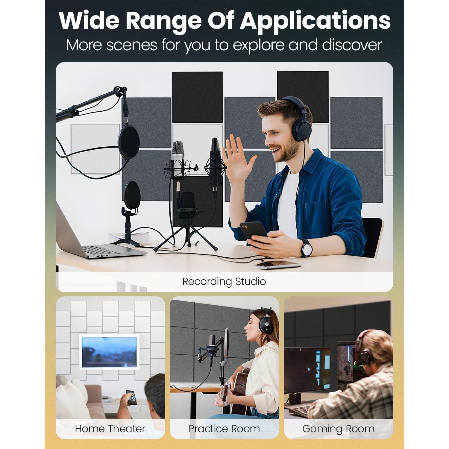 Paquete de 12 Paneles Acústicos JISUO 30.48x30.48 cm Gris