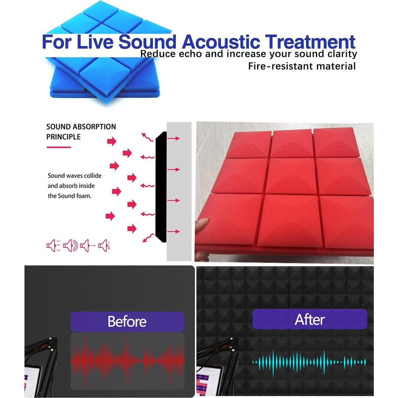Paneles Acústicos Saiqiang 12 Piezas 5.08 cm Rojo Alta Densidad