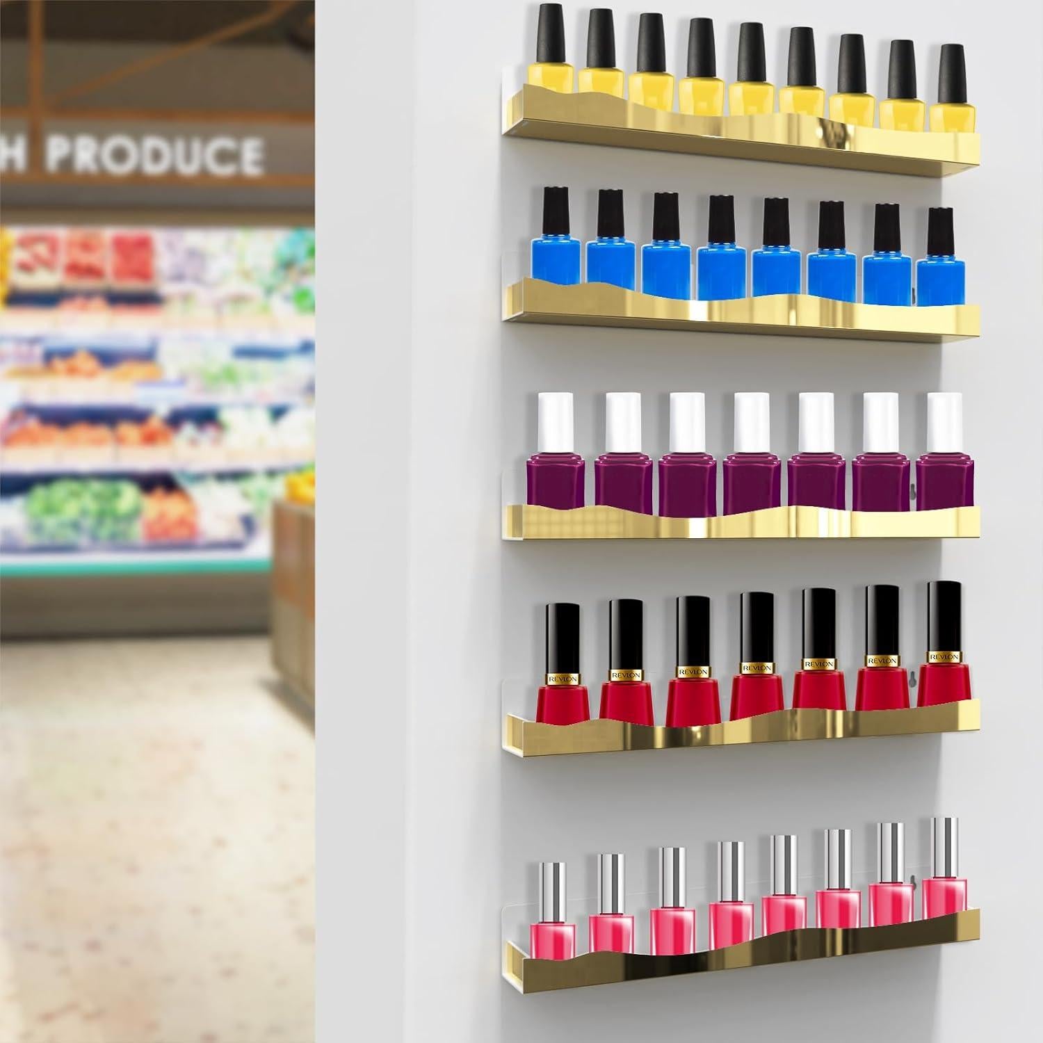 Estante de Esmalte de Uñas SOVQUEST 6 Paquetes Dorado 38x5x4 cm